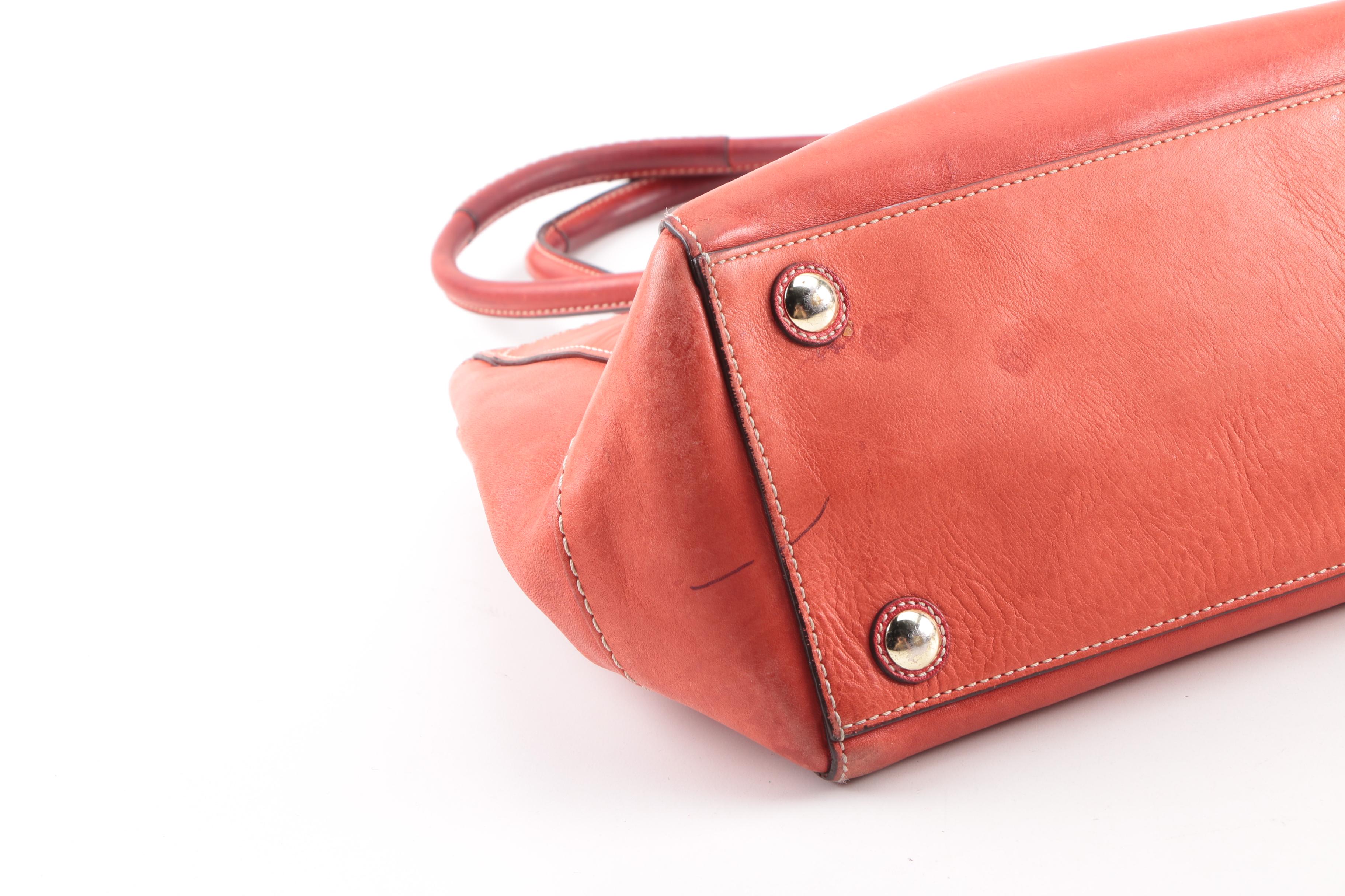 Coach Madison Tan Saffiano East West and Madeline Coral Red Leather Totes