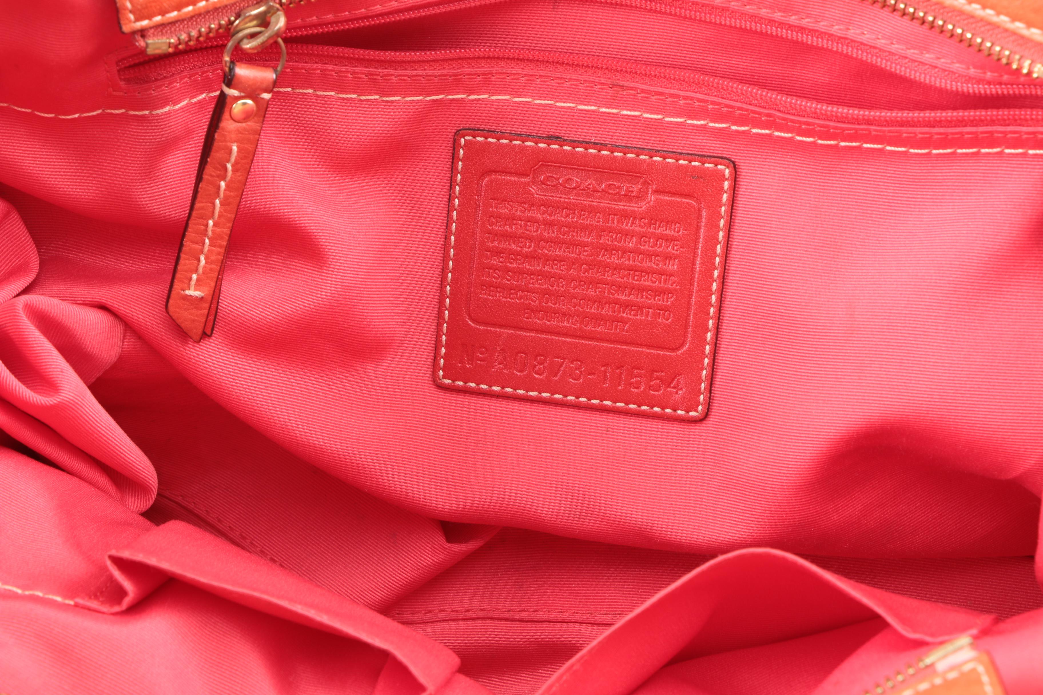 Coach Madison Tan Saffiano East West and Madeline Coral Red Leather Totes