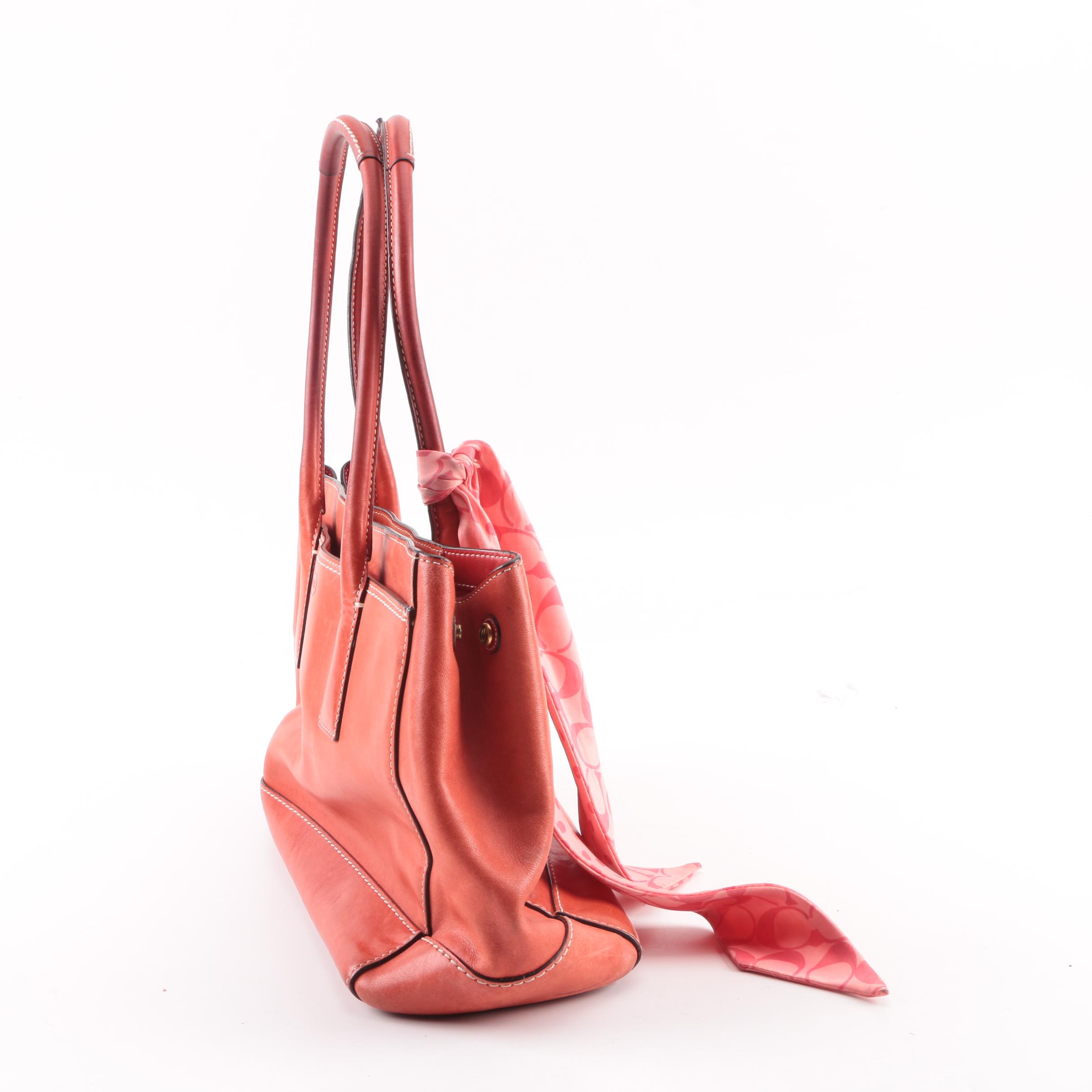 Coach Madison Tan Saffiano East West and Madeline Coral Red Leather Totes