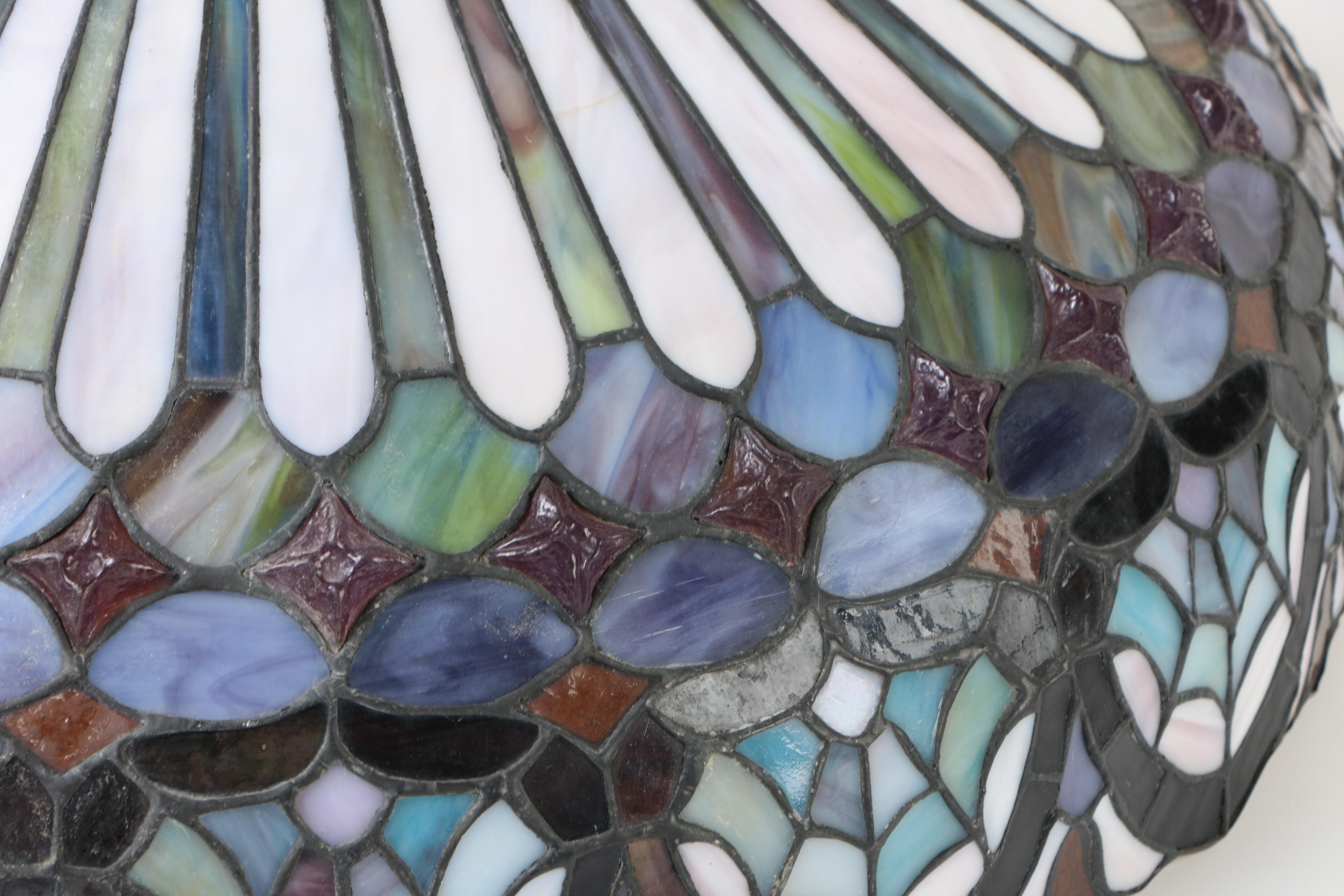 Quoizel Collectibles Leaded Glass and Patinated Metal Table Lamp