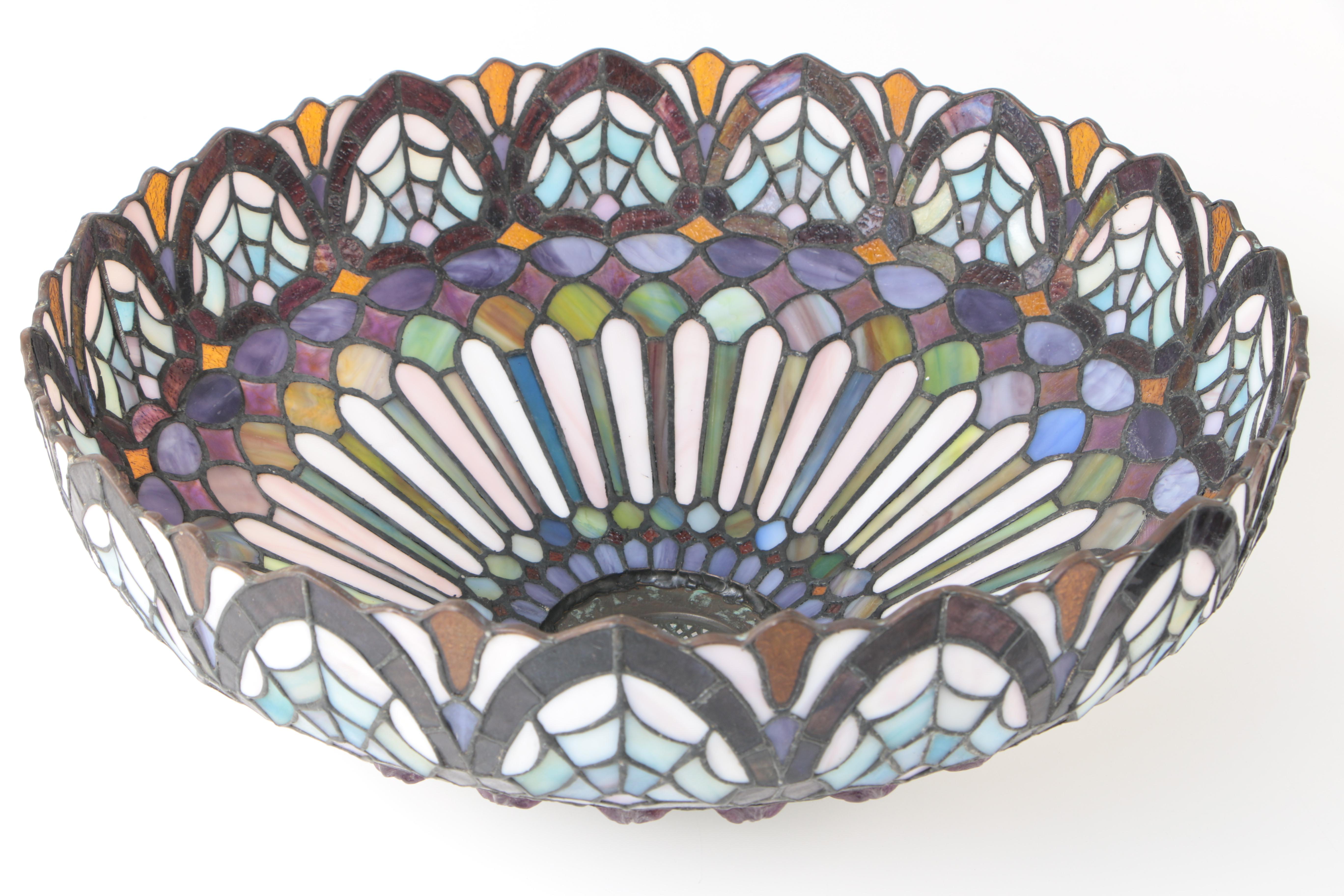 Quoizel Collectibles Leaded Glass and Patinated Metal Table Lamp