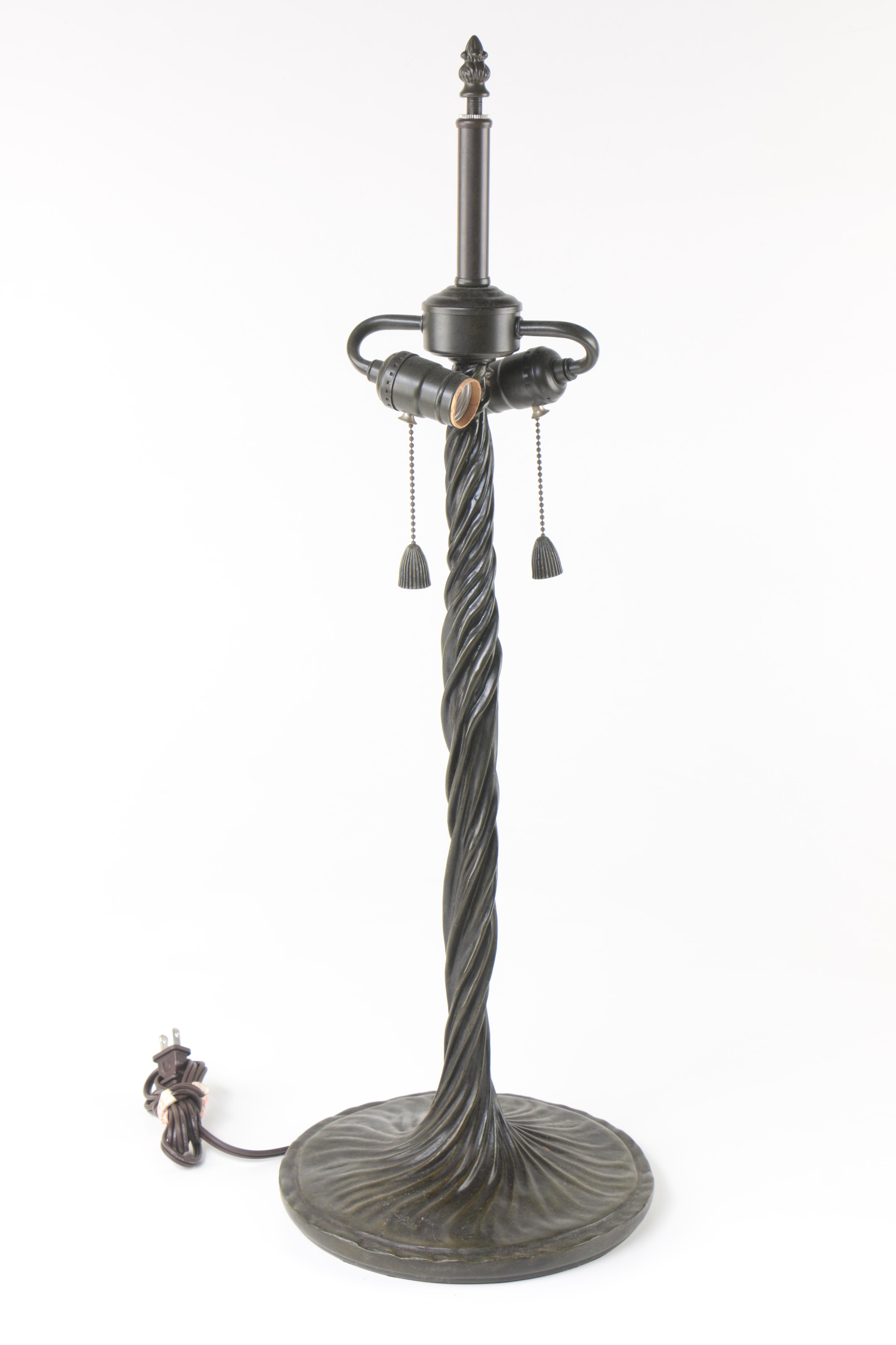 Quoizel Collectibles Leaded Glass and Patinated Metal Table Lamp