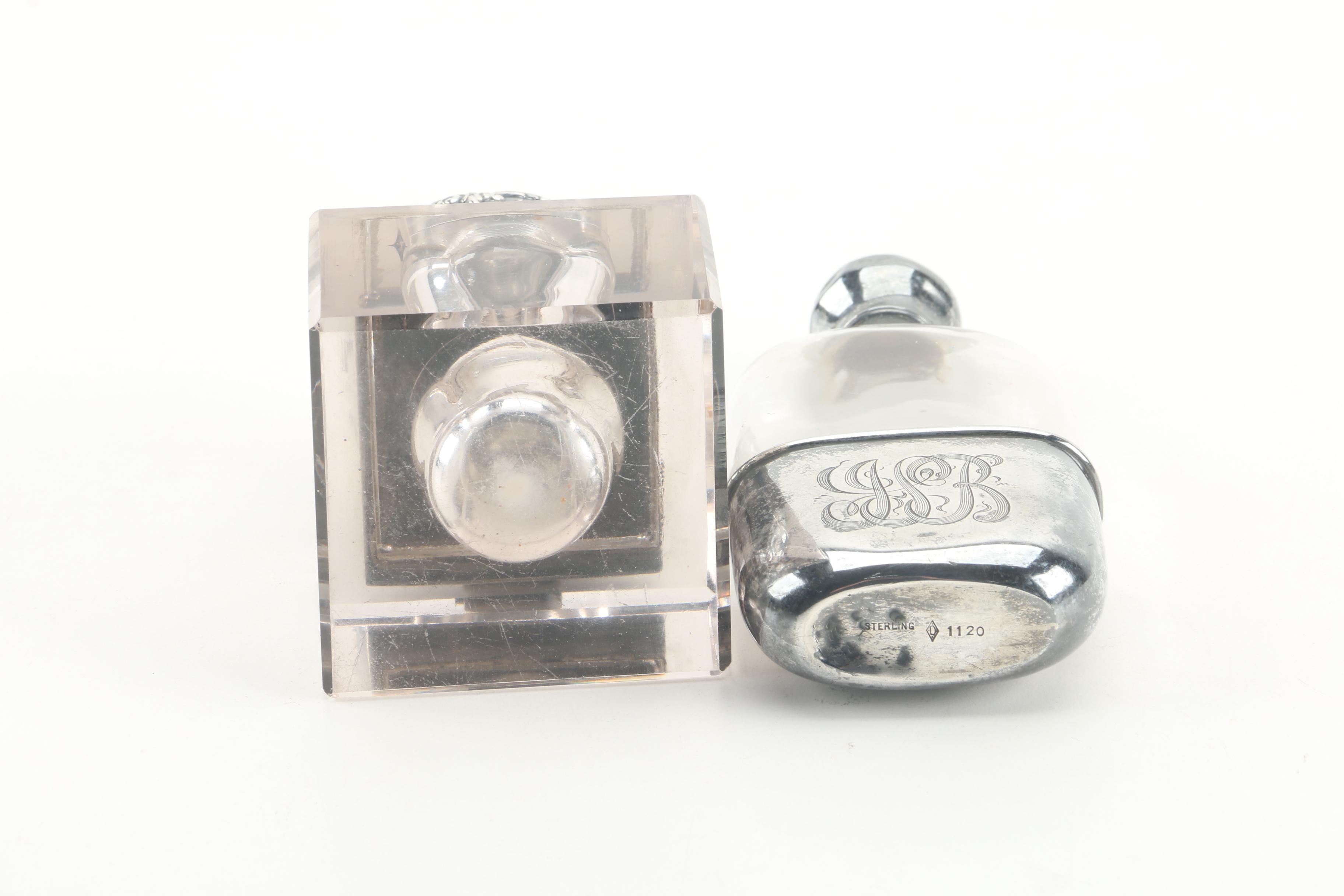 Ferd. Fuchs & Bros. Sterling Silver and Glass Inkwell with Sterling Napkin Rings