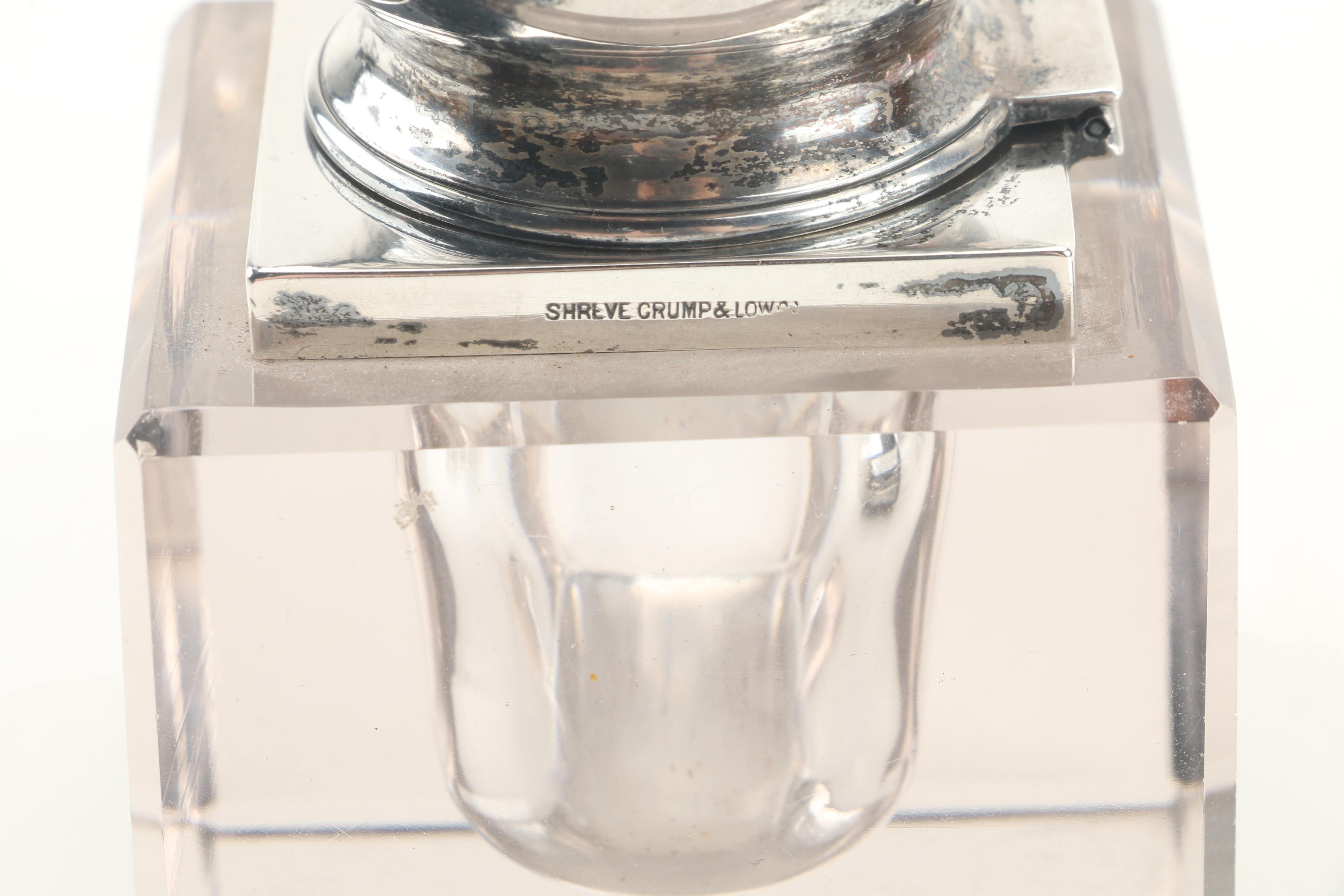 Ferd. Fuchs & Bros. Sterling Silver and Glass Inkwell with Sterling Napkin Rings