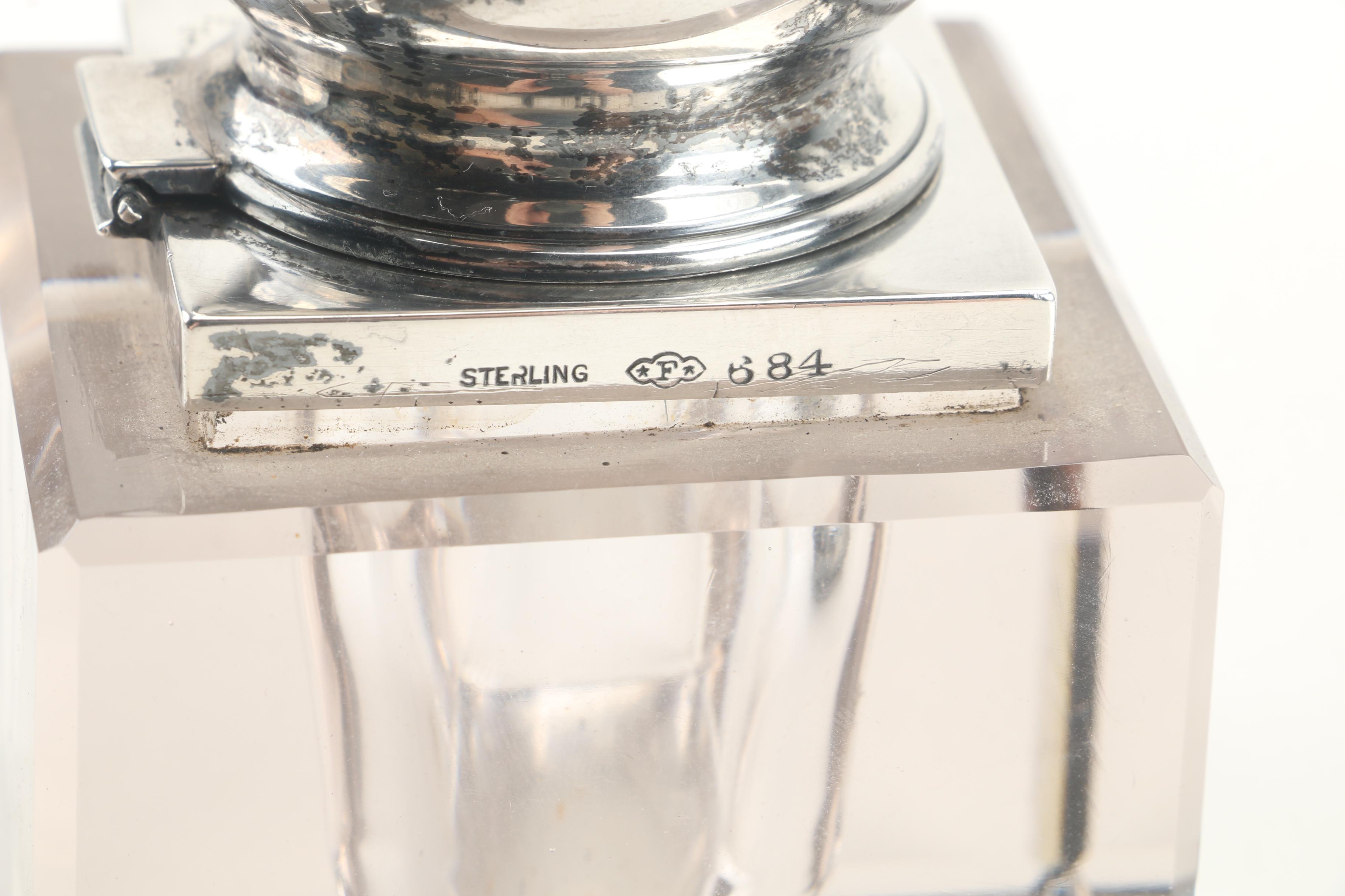 Ferd. Fuchs & Bros. Sterling Silver and Glass Inkwell with Sterling Napkin Rings