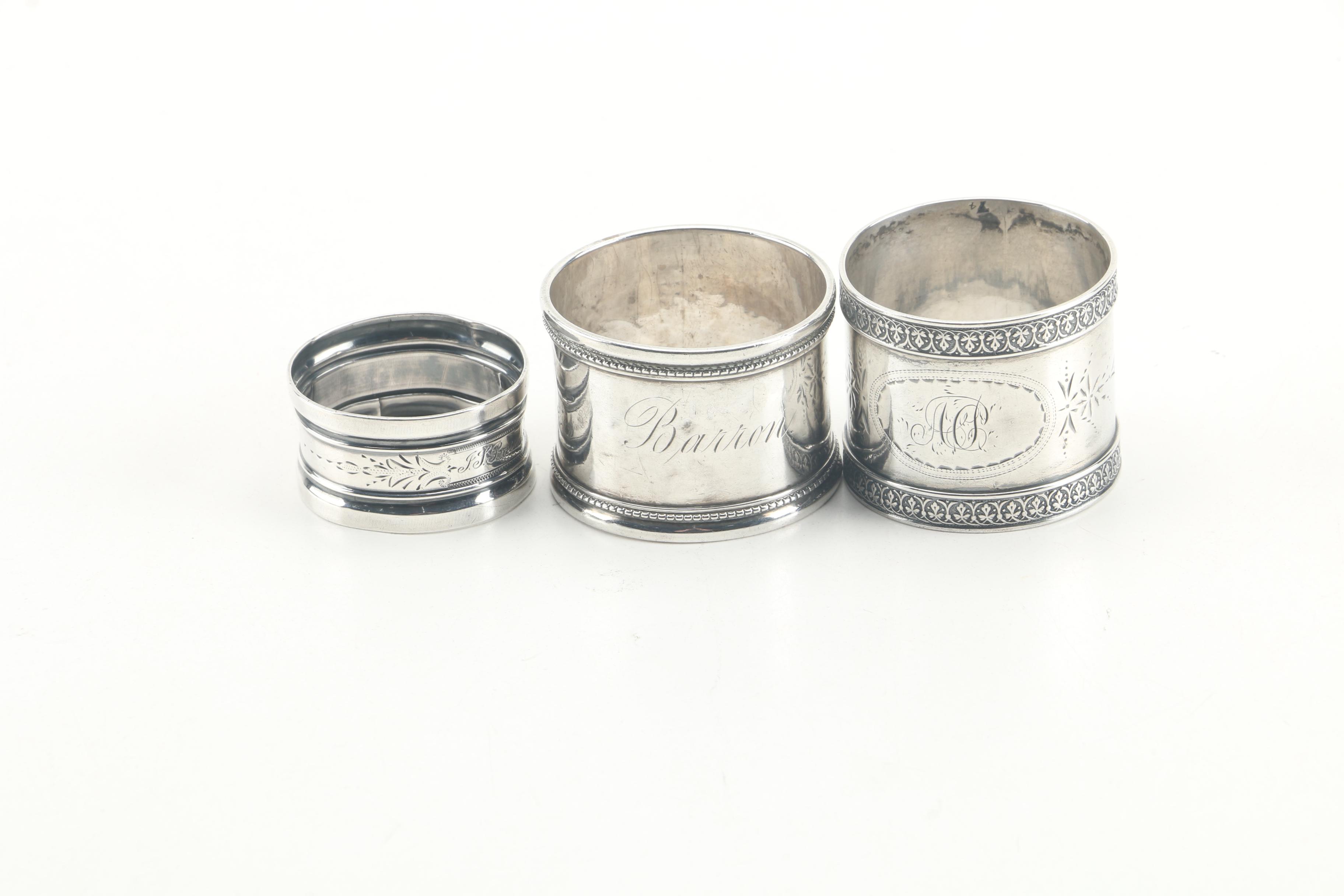 Ferd. Fuchs & Bros. Sterling Silver and Glass Inkwell with Sterling Napkin Rings