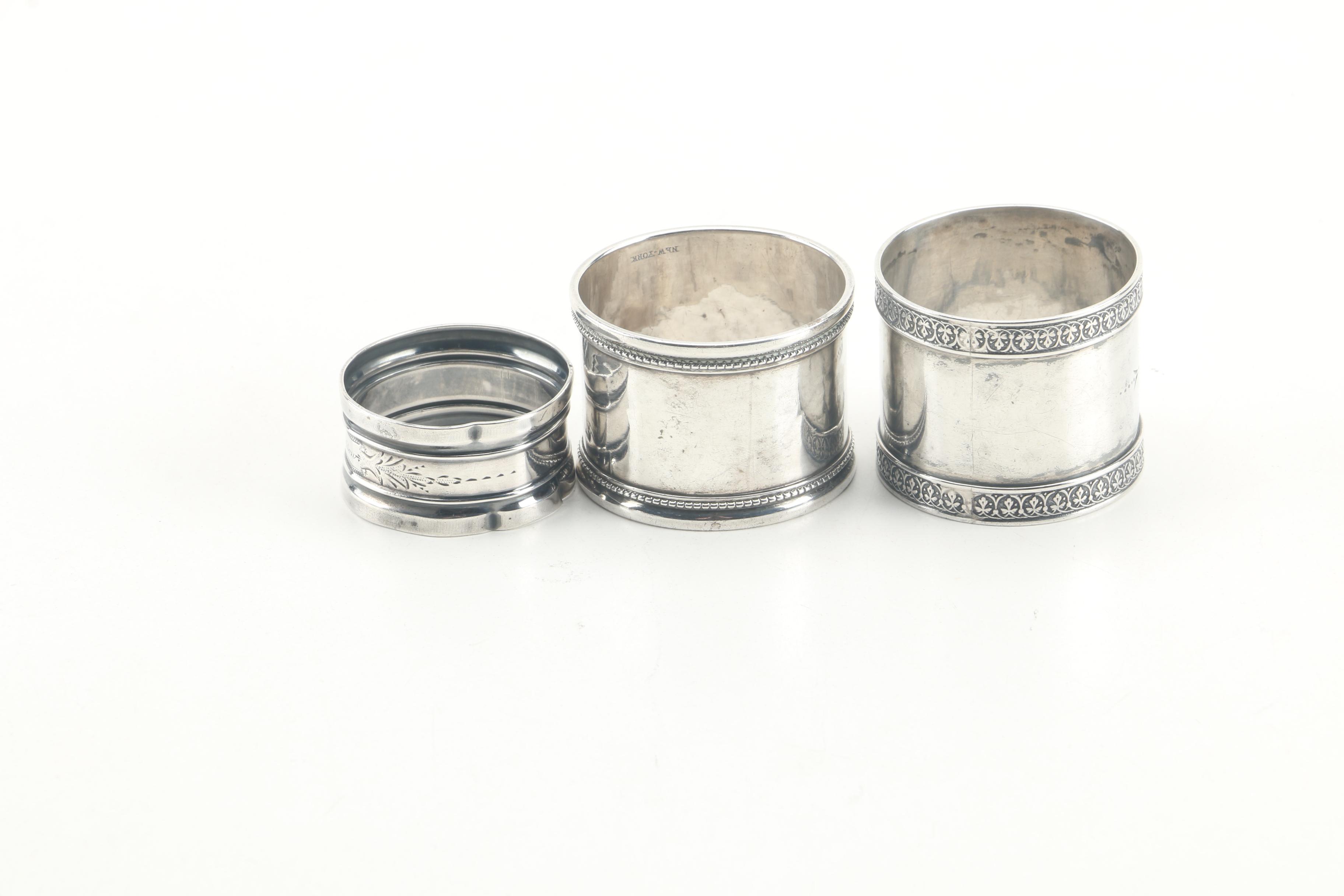 Ferd. Fuchs & Bros. Sterling Silver and Glass Inkwell with Sterling Napkin Rings