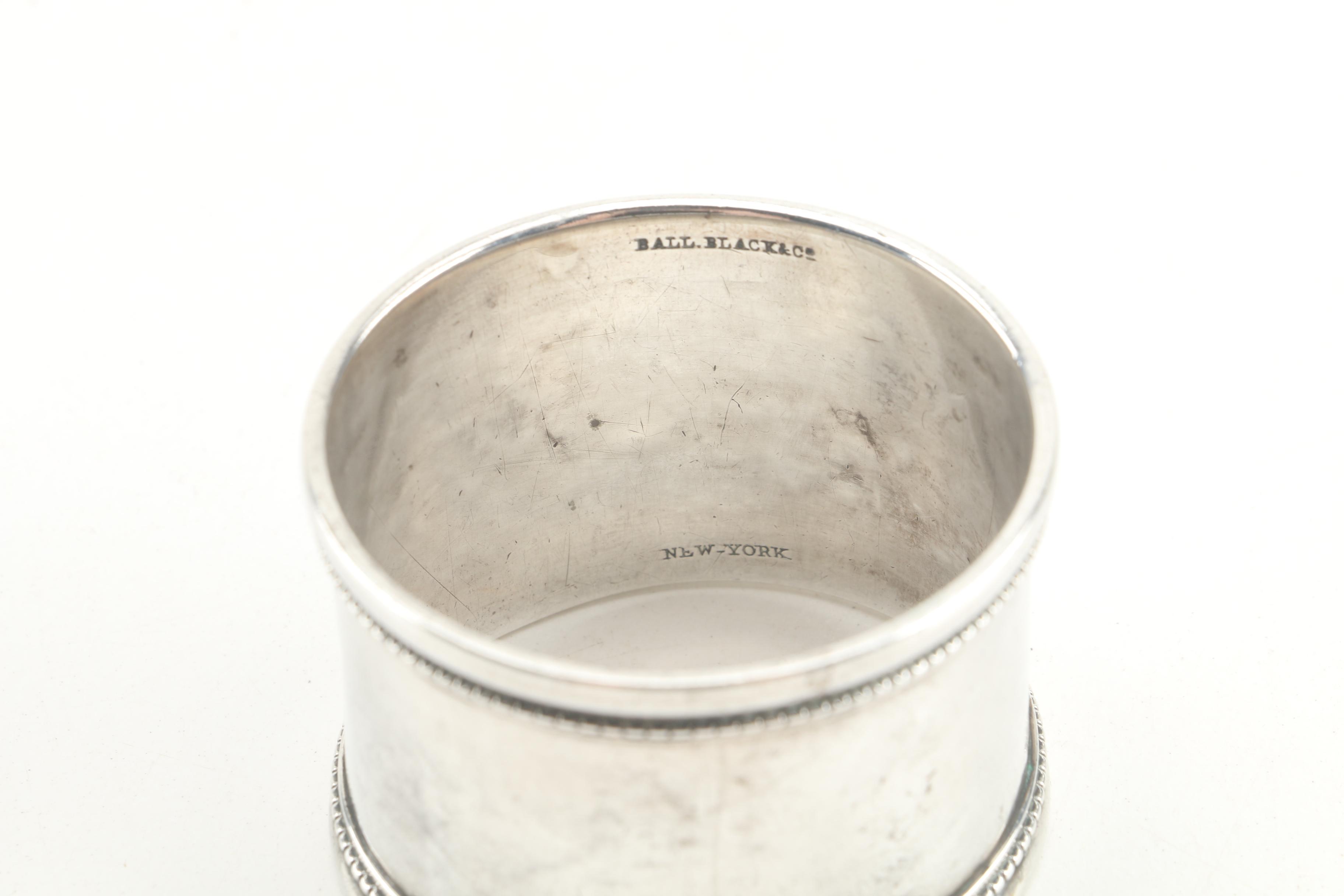 Ferd. Fuchs & Bros. Sterling Silver and Glass Inkwell with Sterling Napkin Rings