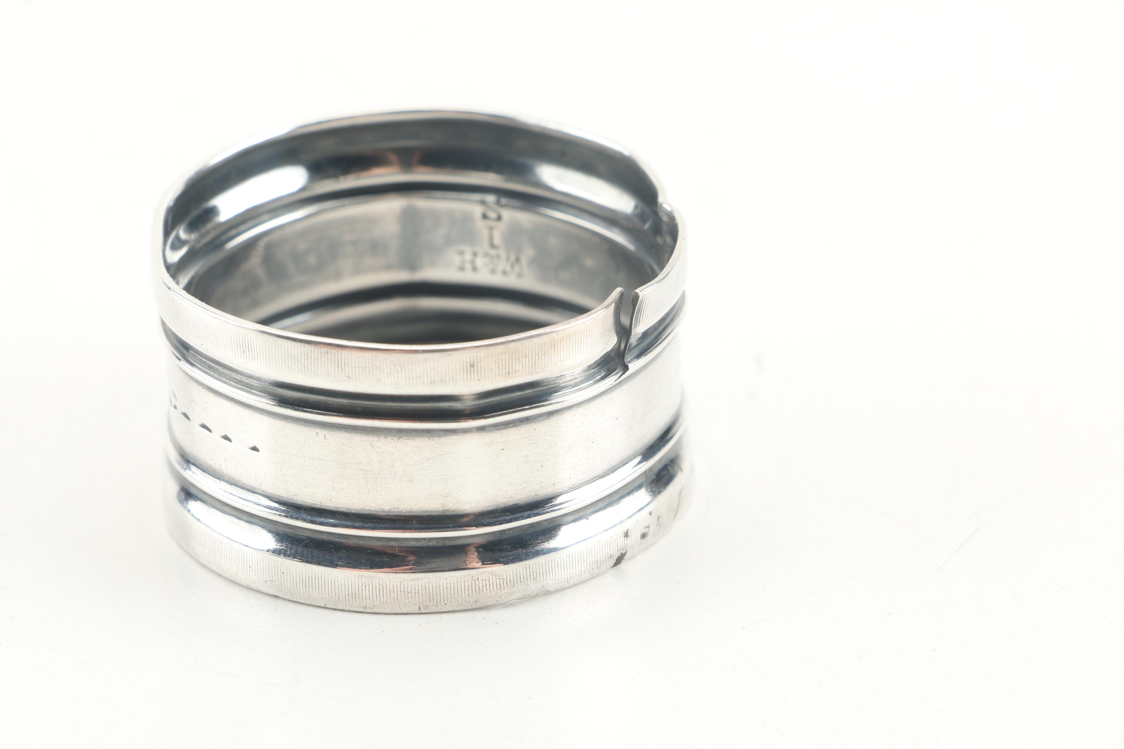 Ferd. Fuchs & Bros. Sterling Silver and Glass Inkwell with Sterling Napkin Rings