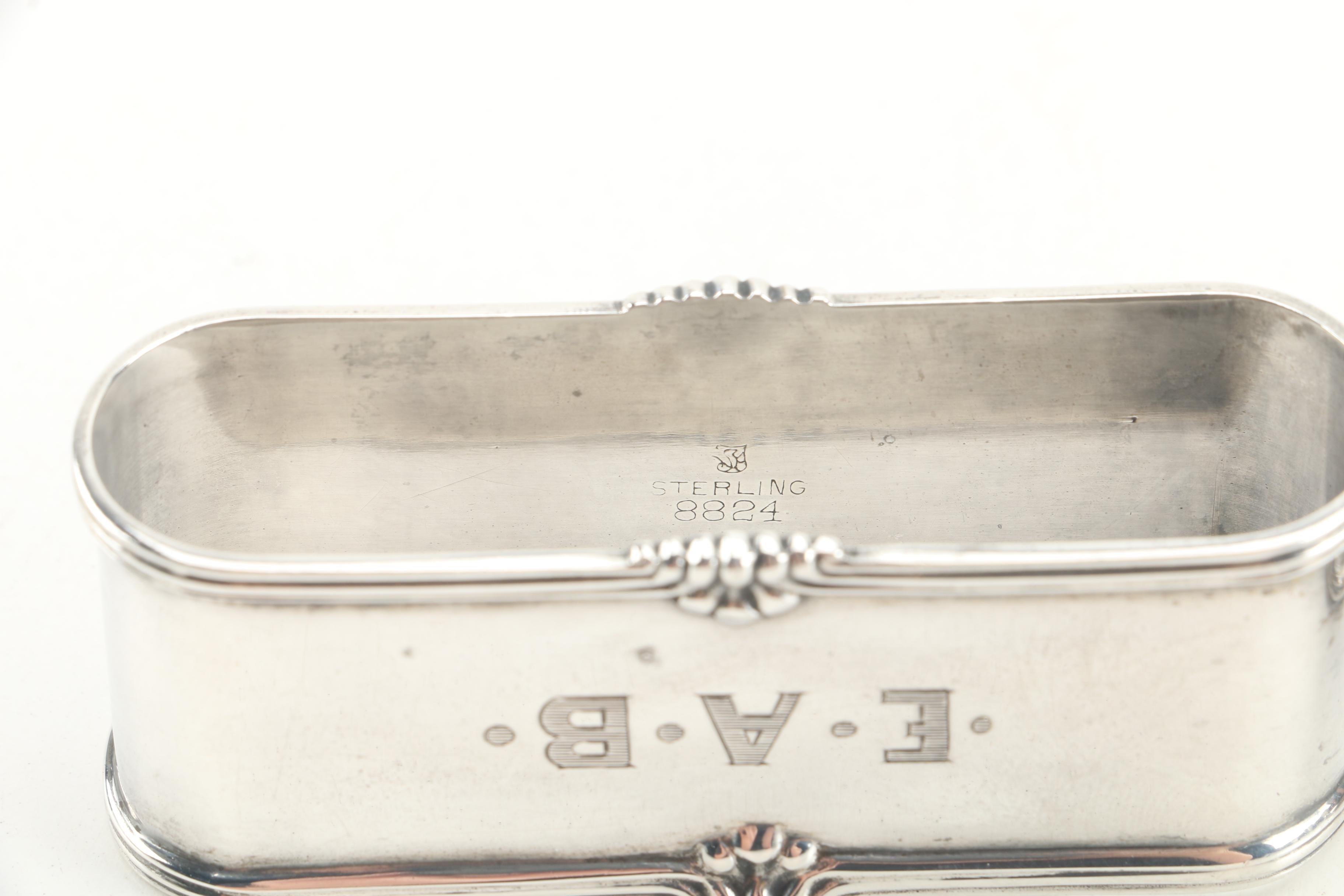 Ferd. Fuchs & Bros. Sterling Silver and Glass Inkwell with Sterling Napkin Rings