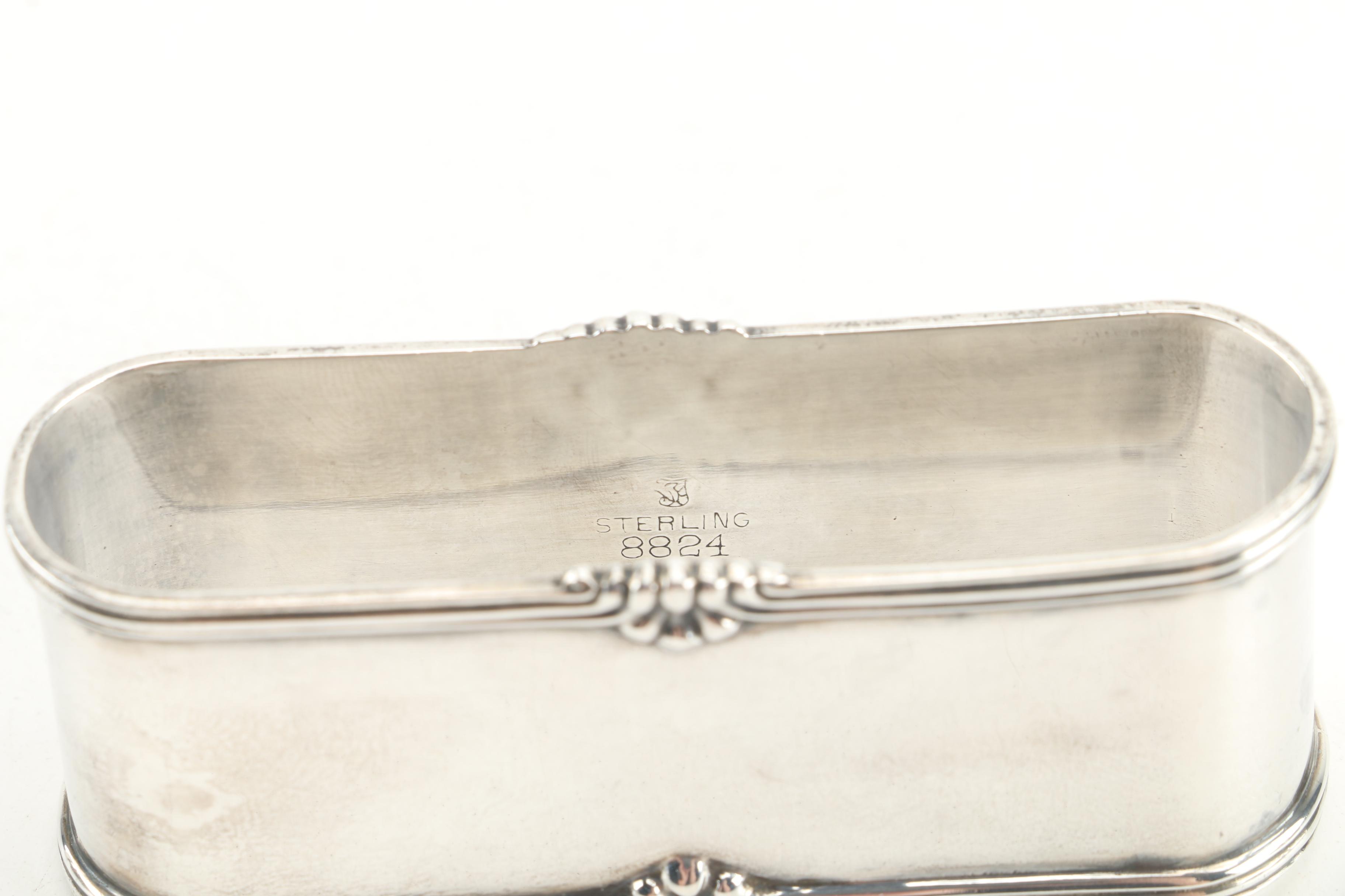 Ferd. Fuchs & Bros. Sterling Silver and Glass Inkwell with Sterling Napkin Rings