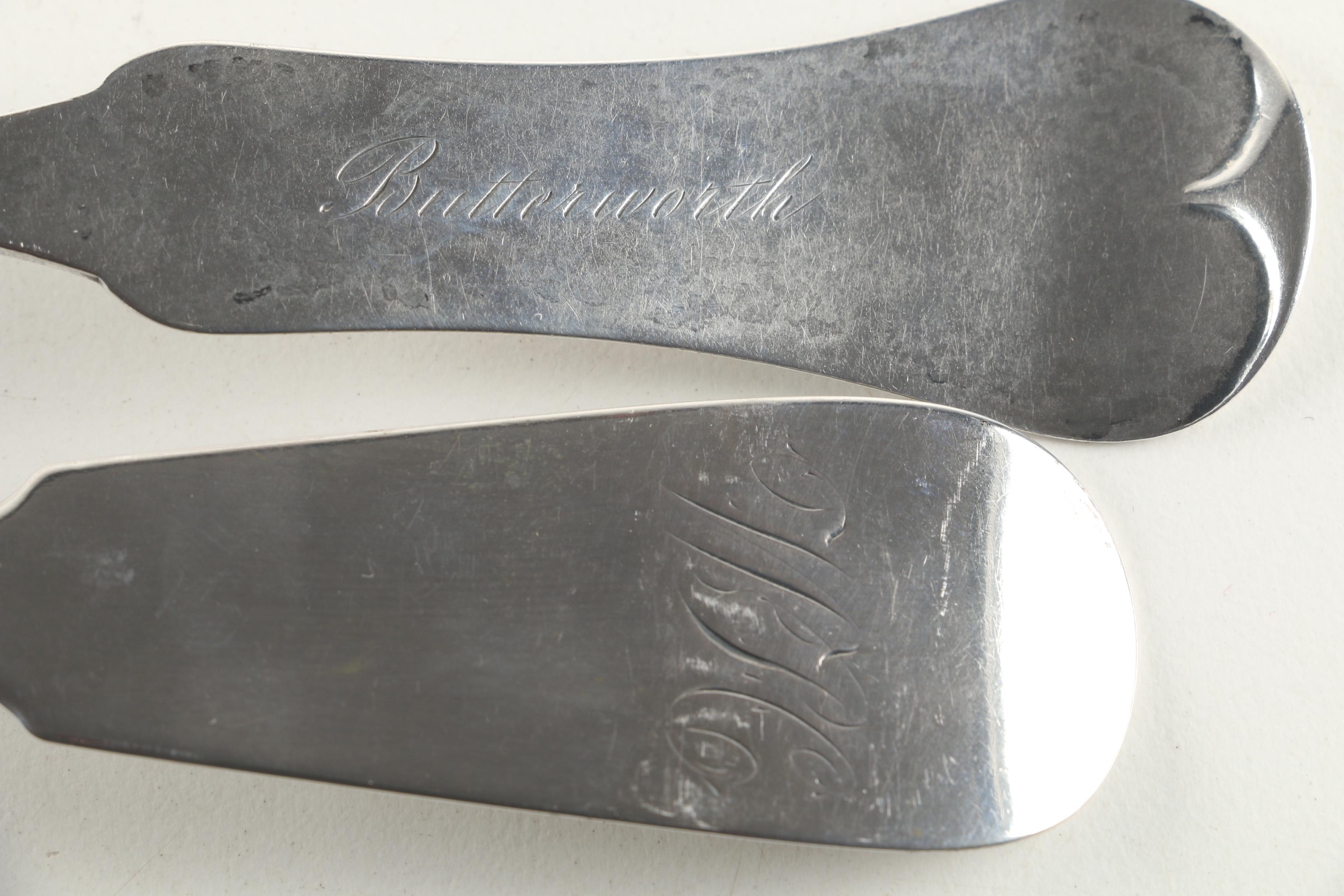 Antique American Coin Silver Fiddle Handle Spoons with Metal Spoons