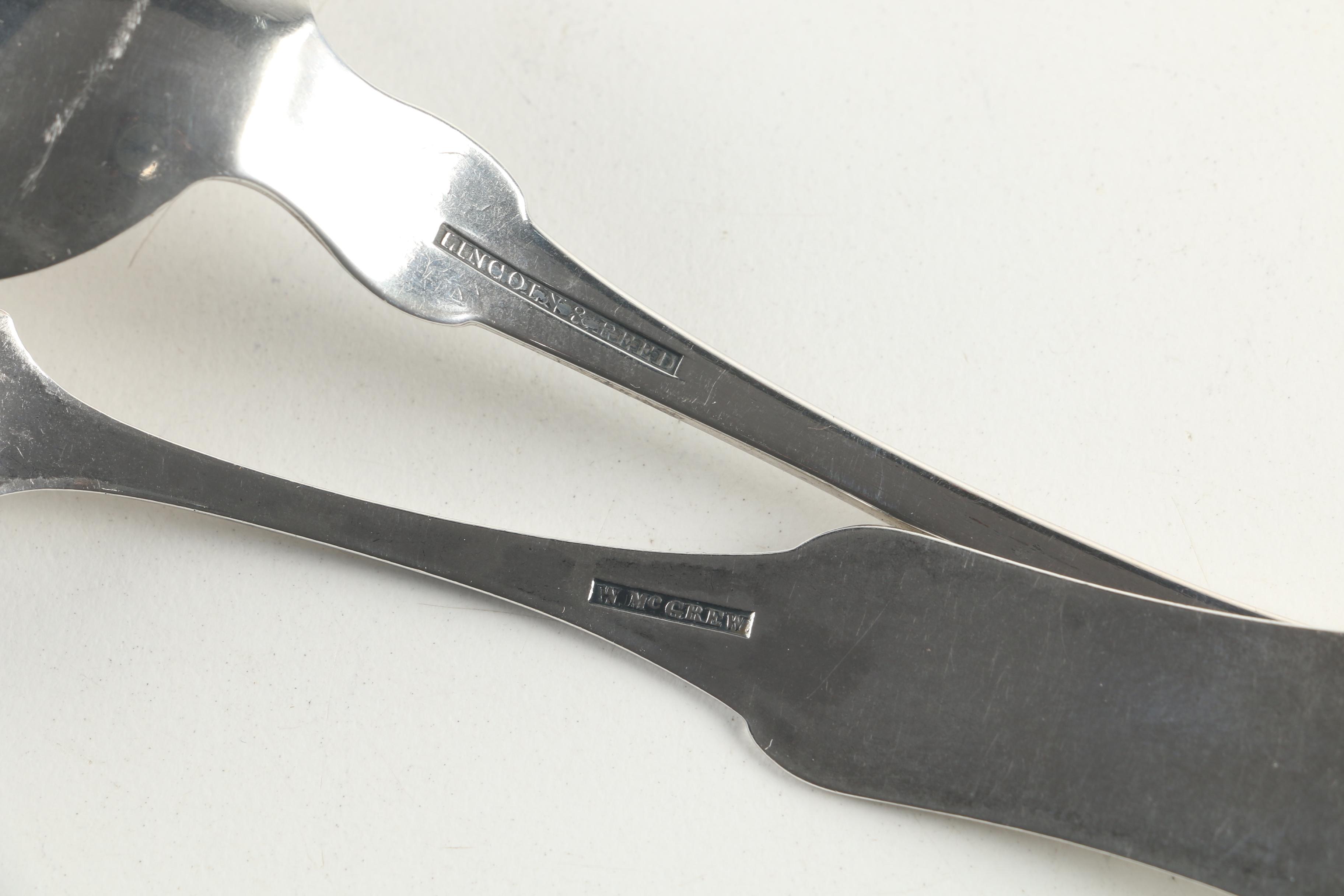 Antique American Coin Silver Fiddle Handle Spoons with Metal Spoons