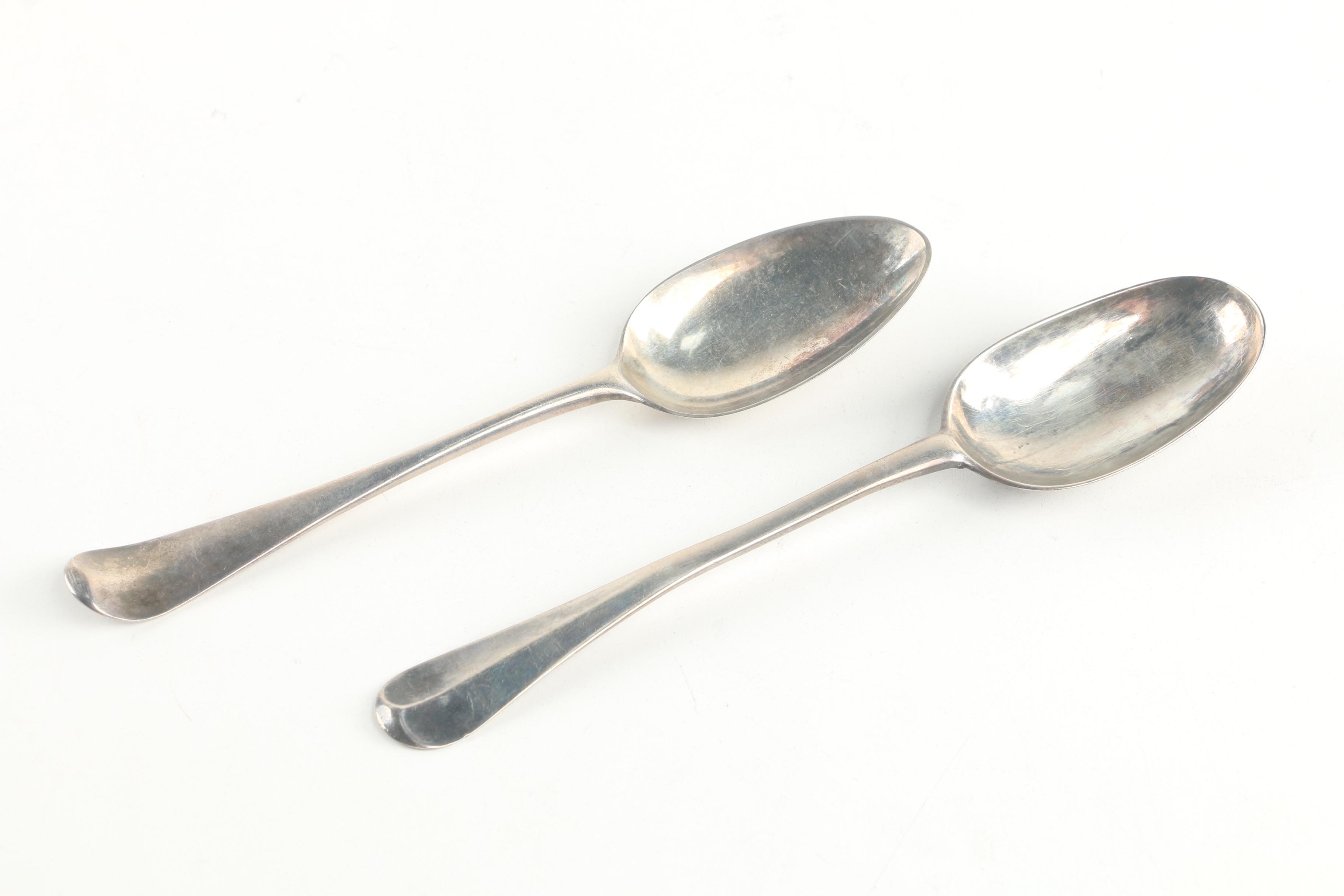 Antique American Coin Silver Fiddle Handle Spoons with Metal Spoons