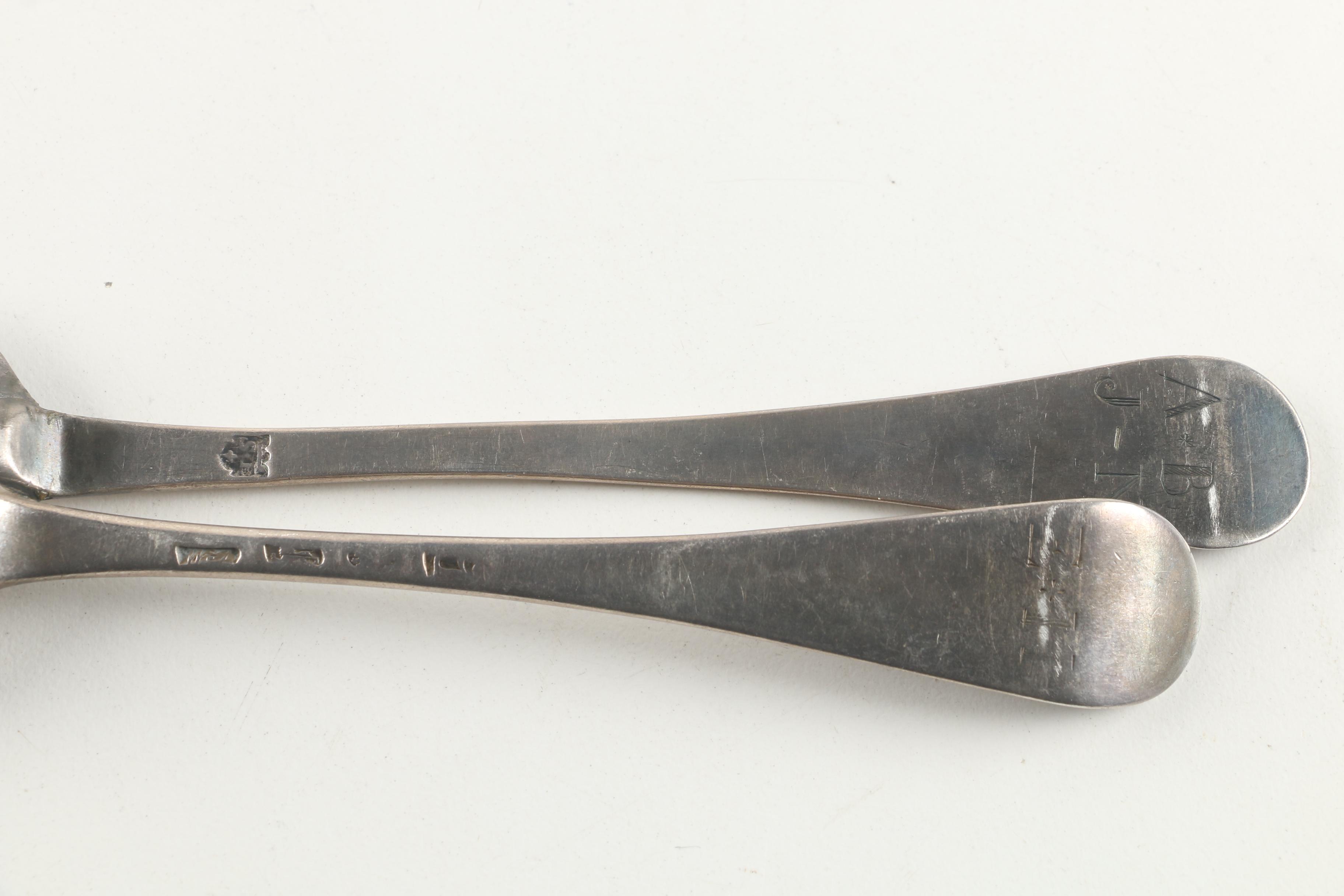 Antique American Coin Silver Fiddle Handle Spoons with Metal Spoons