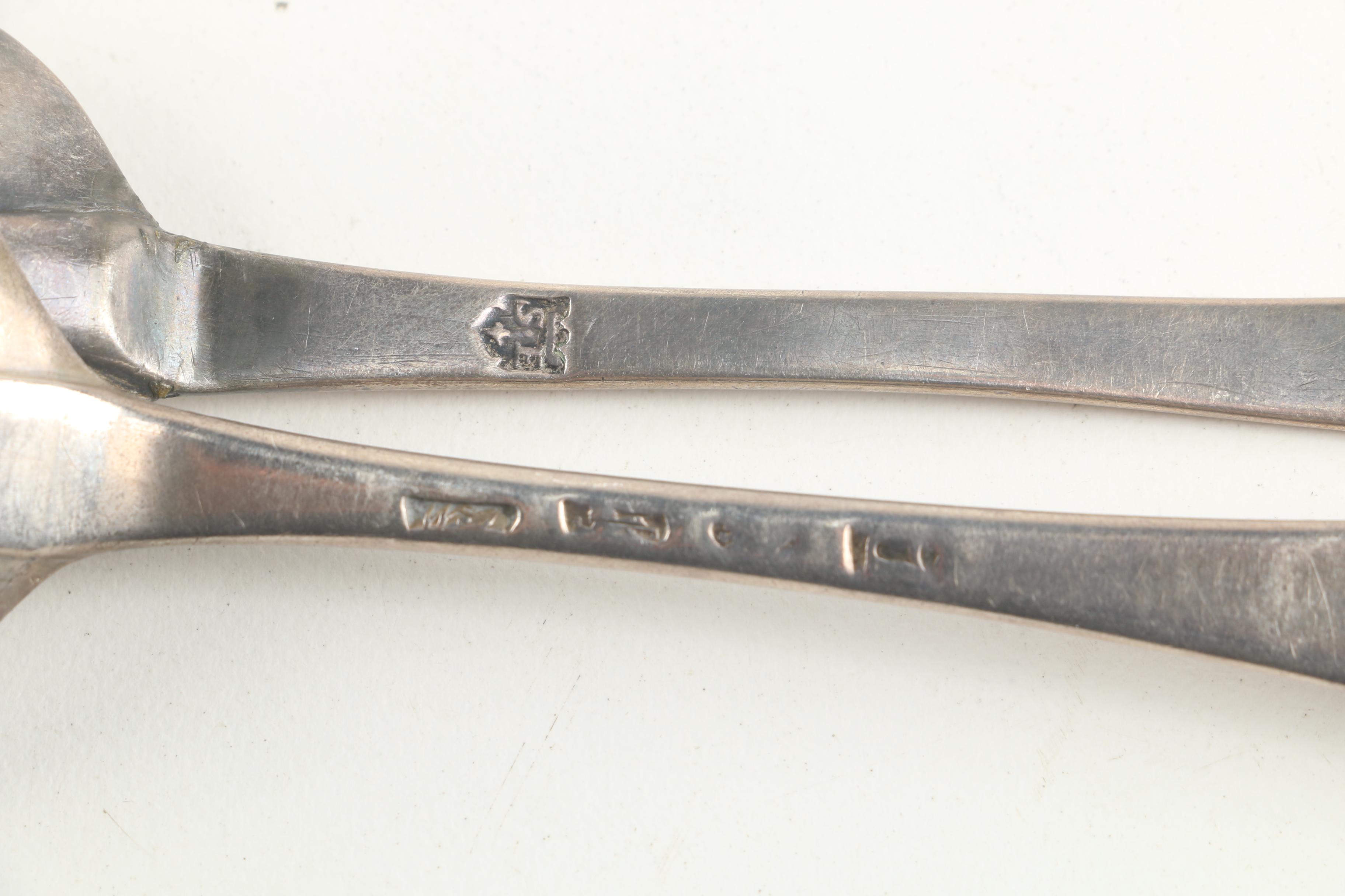 Antique American Coin Silver Fiddle Handle Spoons with Metal Spoons