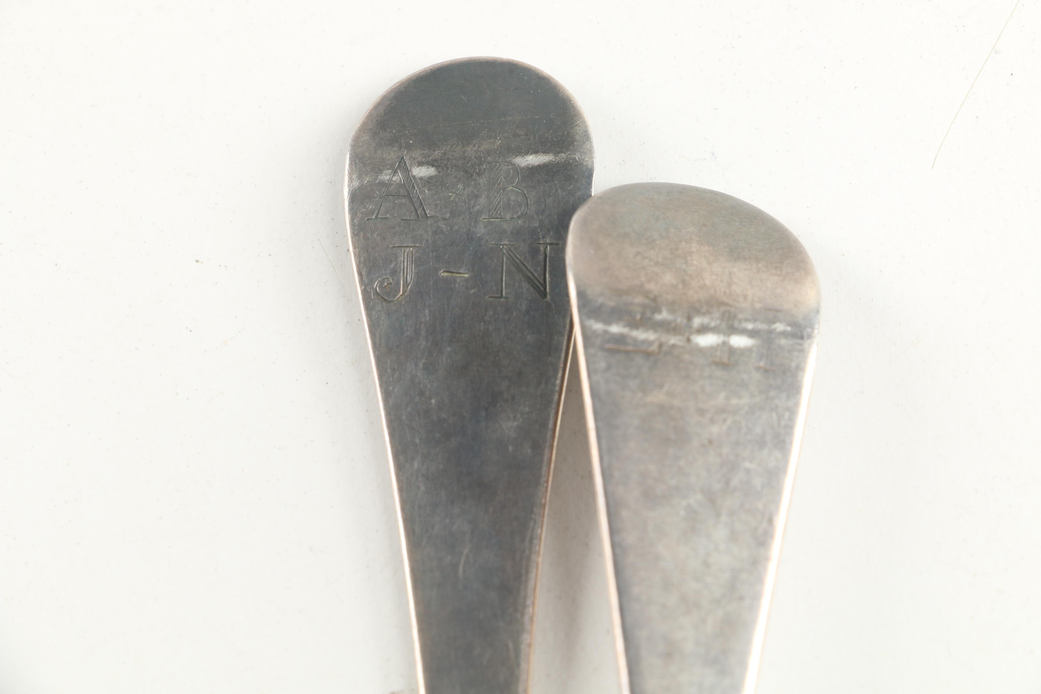 Antique American Coin Silver Fiddle Handle Spoons with Metal Spoons