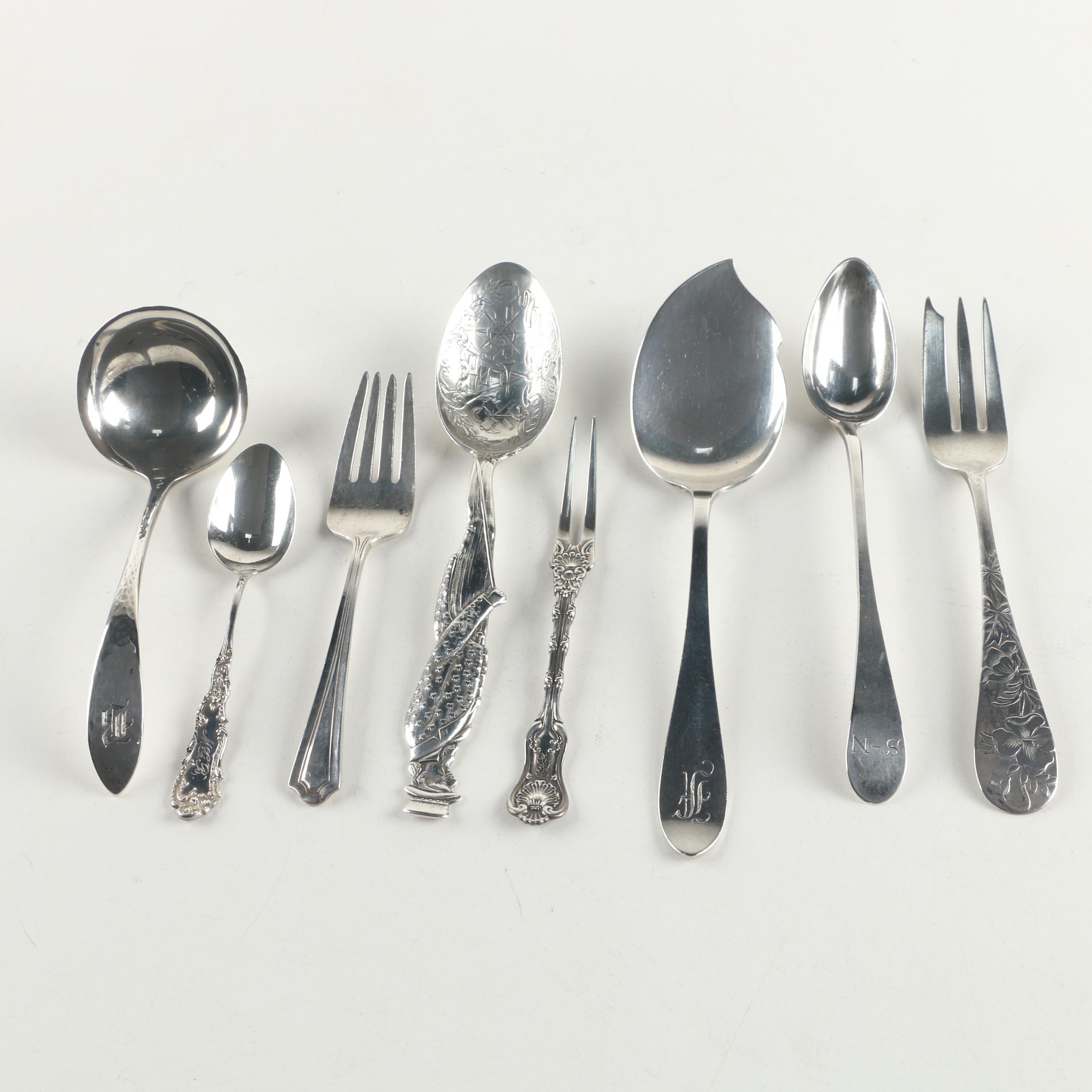 Alvin Sterling Army-Navy Souvenir Spoon with Other Sterling Silver Flatware