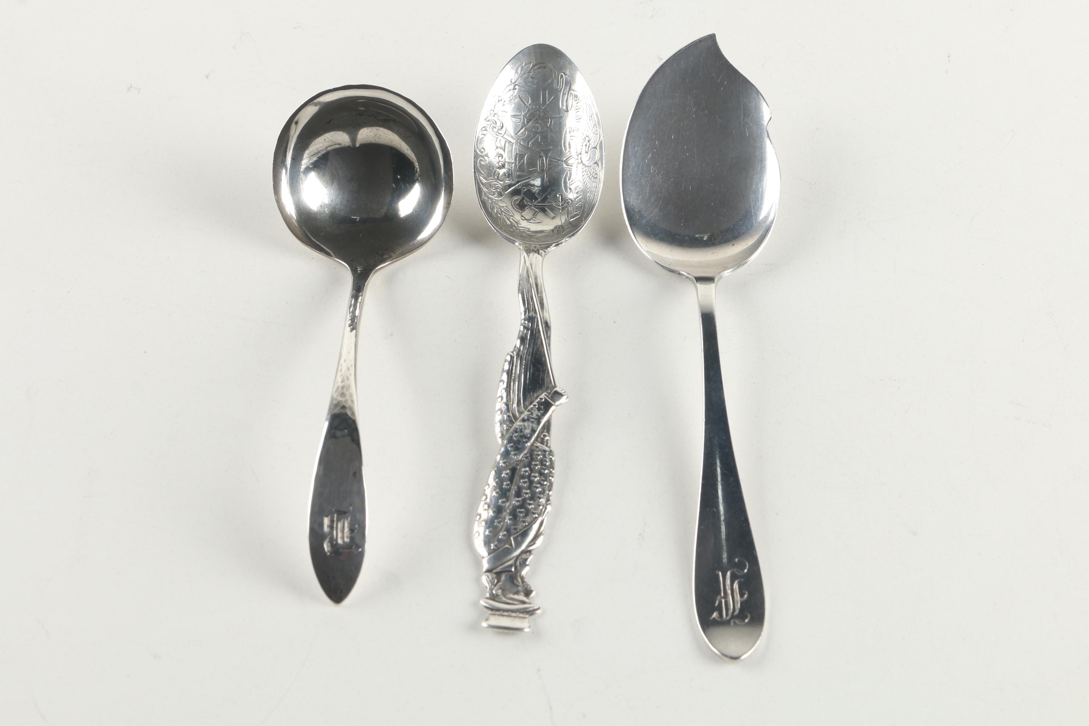 Alvin Sterling Army-Navy Souvenir Spoon with Other Sterling Silver Flatware