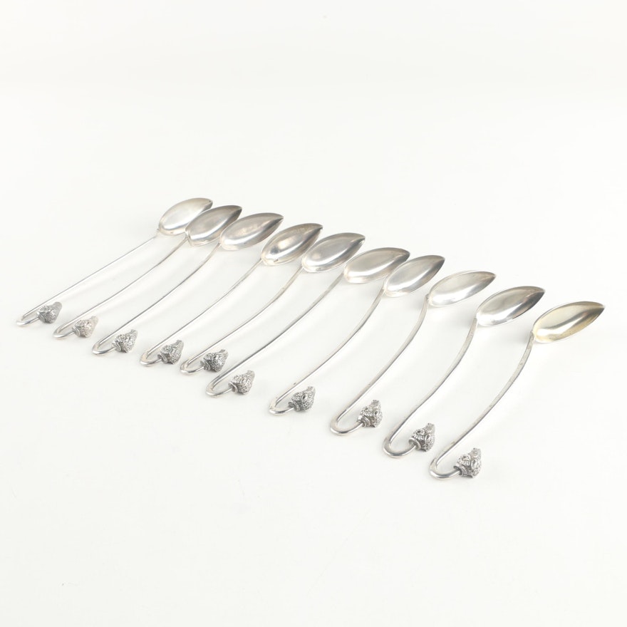 Fratelli Coppini Italian 800 Silver Iced Tea Spoons with Ram's Head Handles