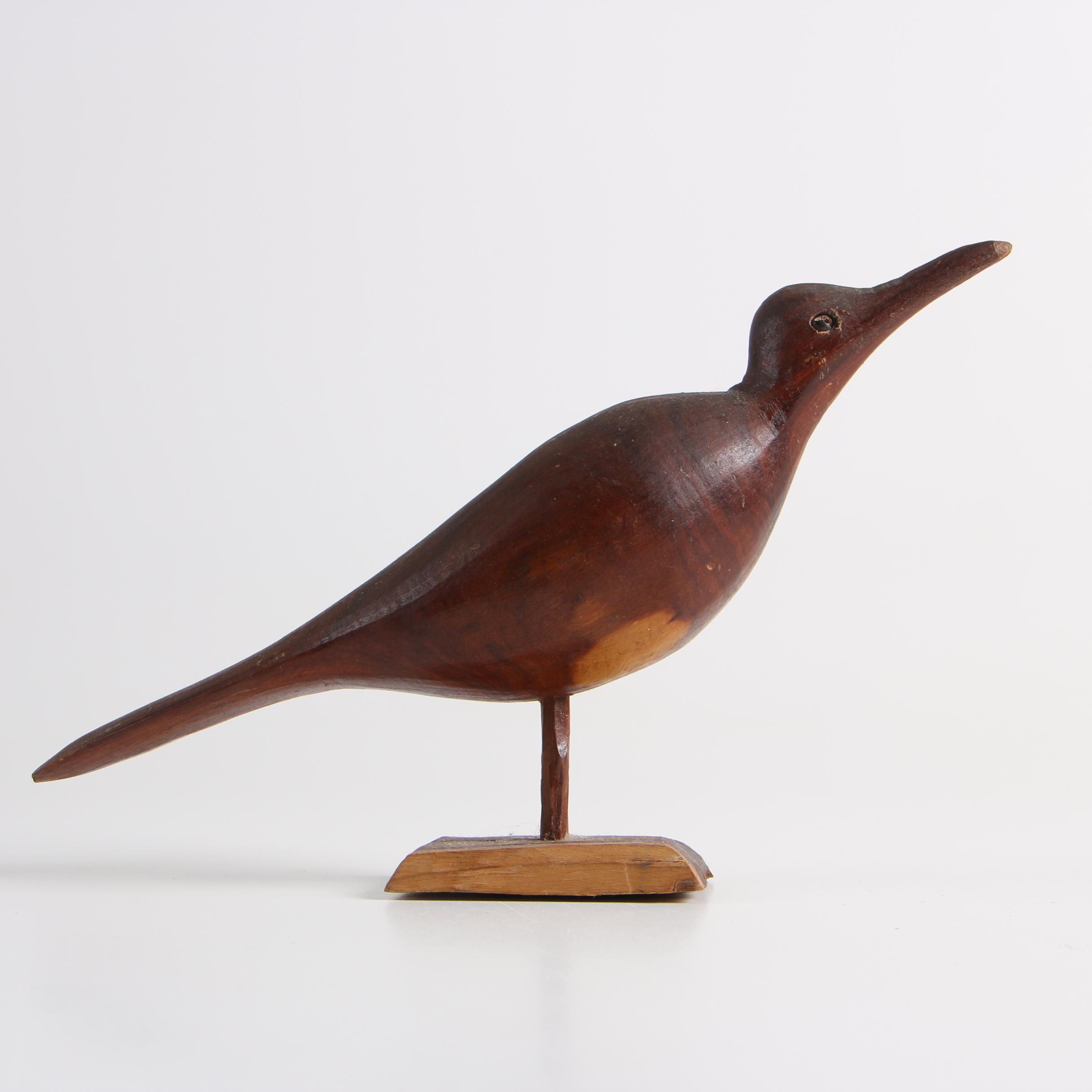 Folk Art Carved Shore Bird and John Nelson Carved Bird on Driftwood Branch
