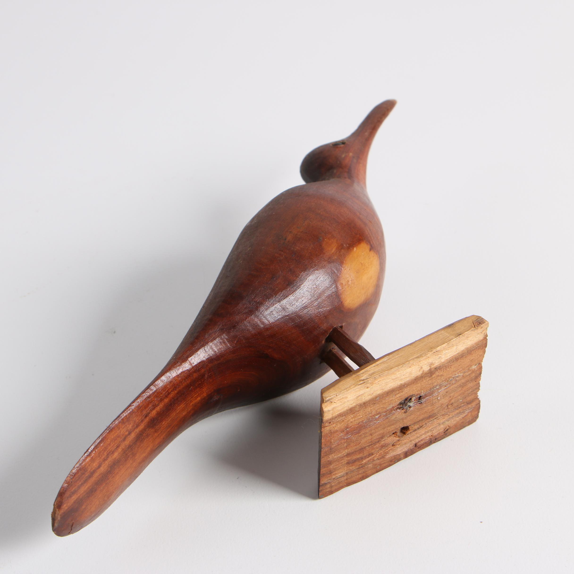 Folk Art Carved Shore Bird and John Nelson Carved Bird on Driftwood Branch