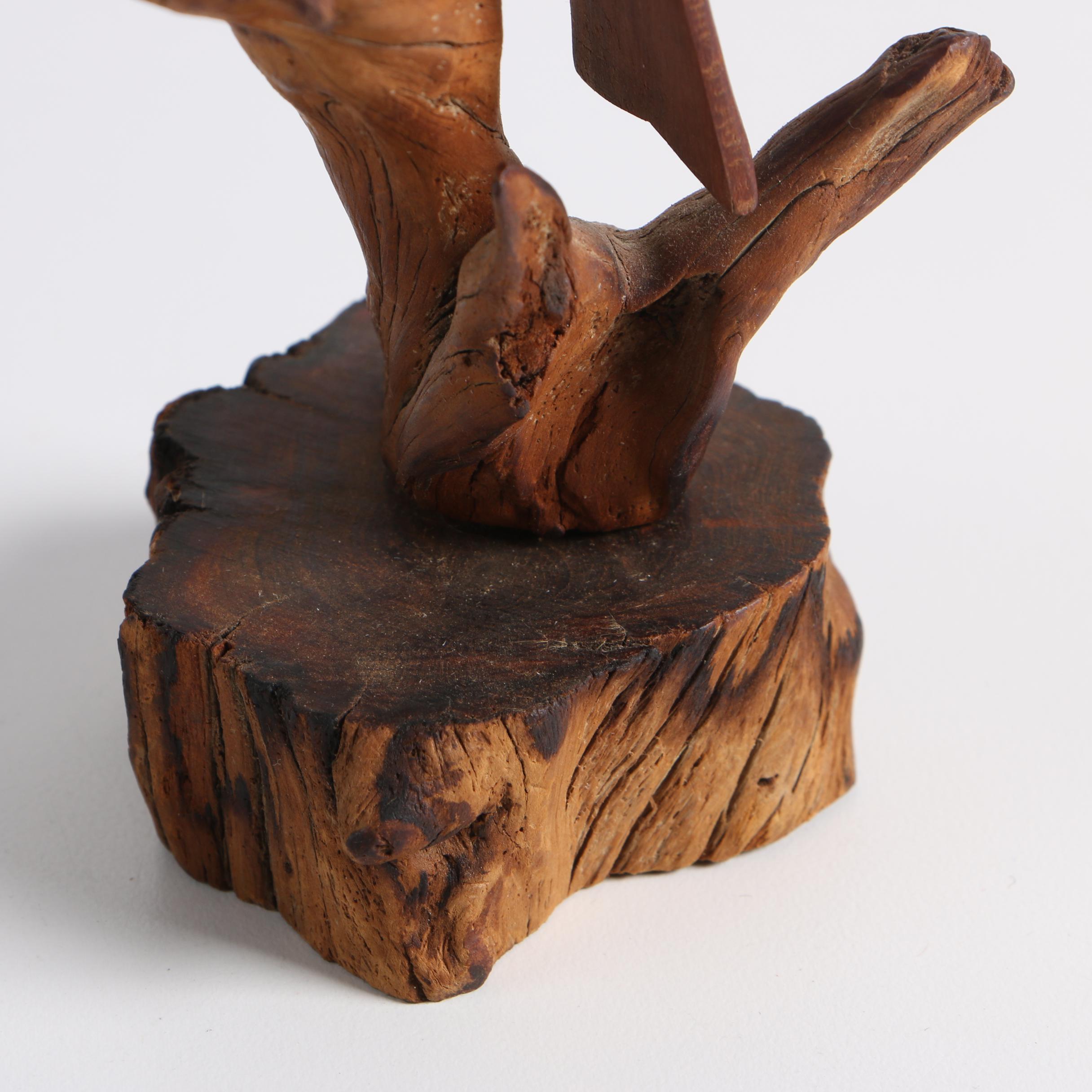 Folk Art Carved Shore Bird and John Nelson Carved Bird on Driftwood Branch