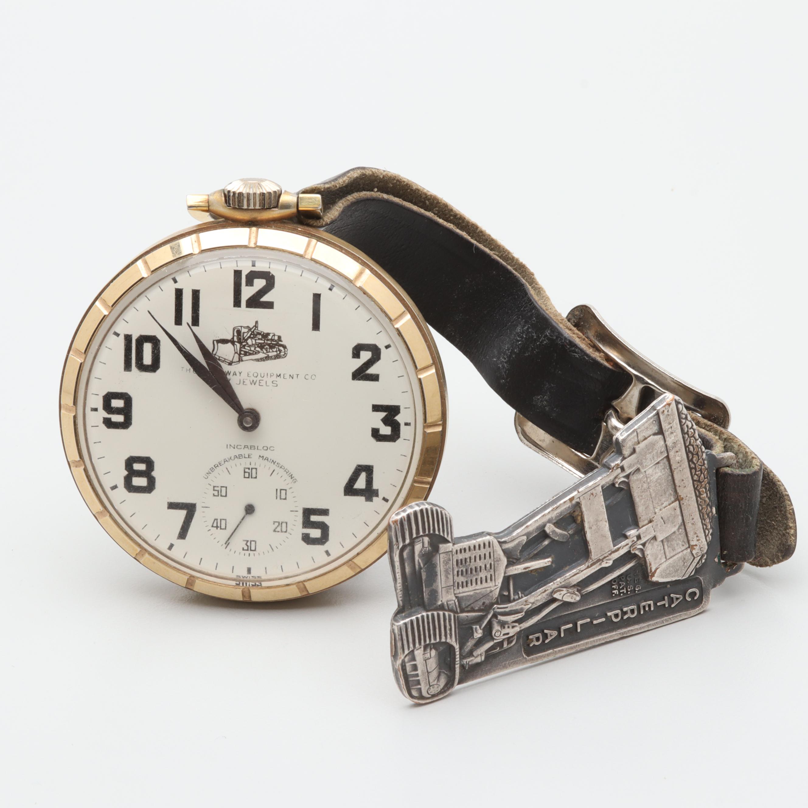 Arnex "Highway Equipment Company" Pocket Watch With Leather Fob and Tag