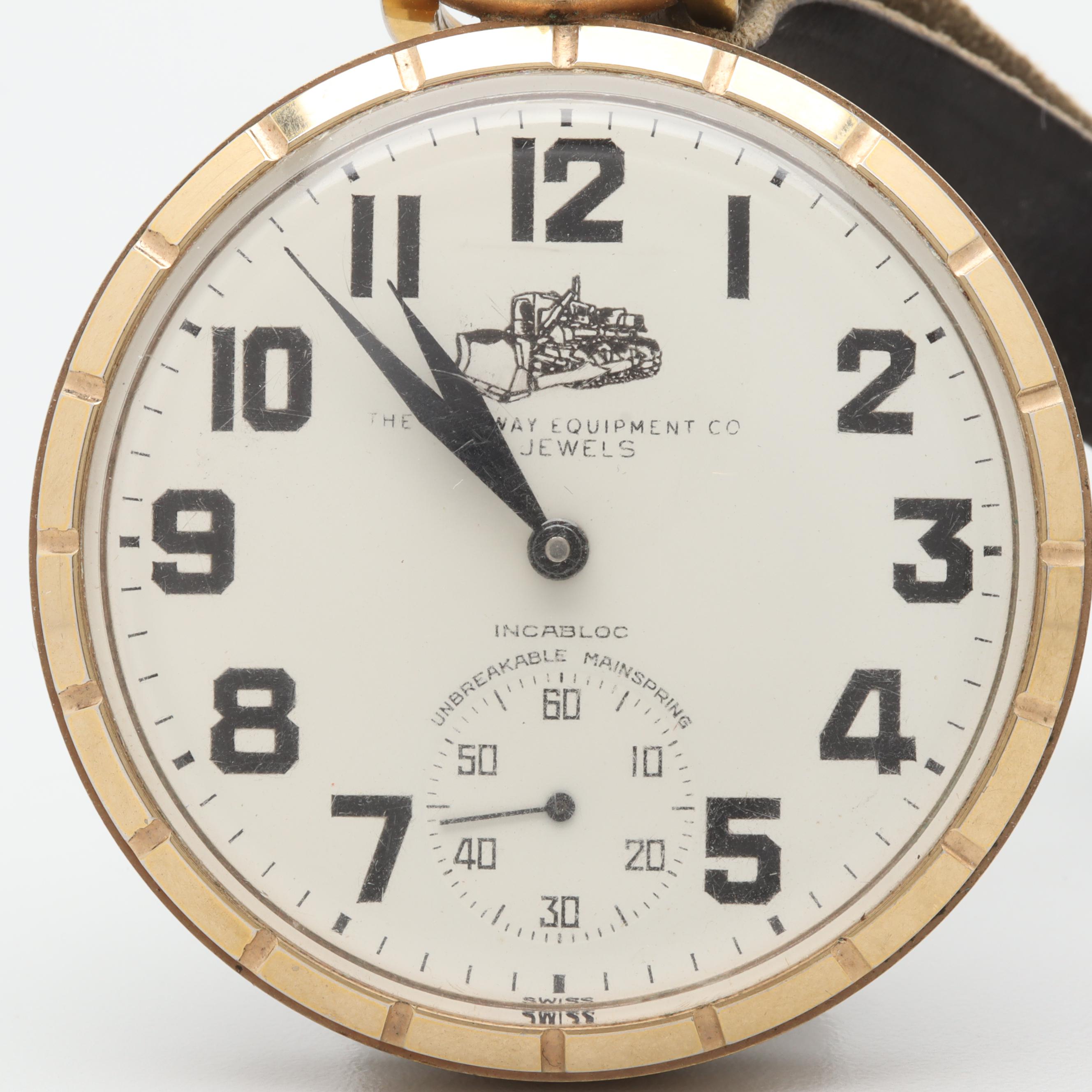 Arnex "Highway Equipment Company" Pocket Watch With Leather Fob and Tag