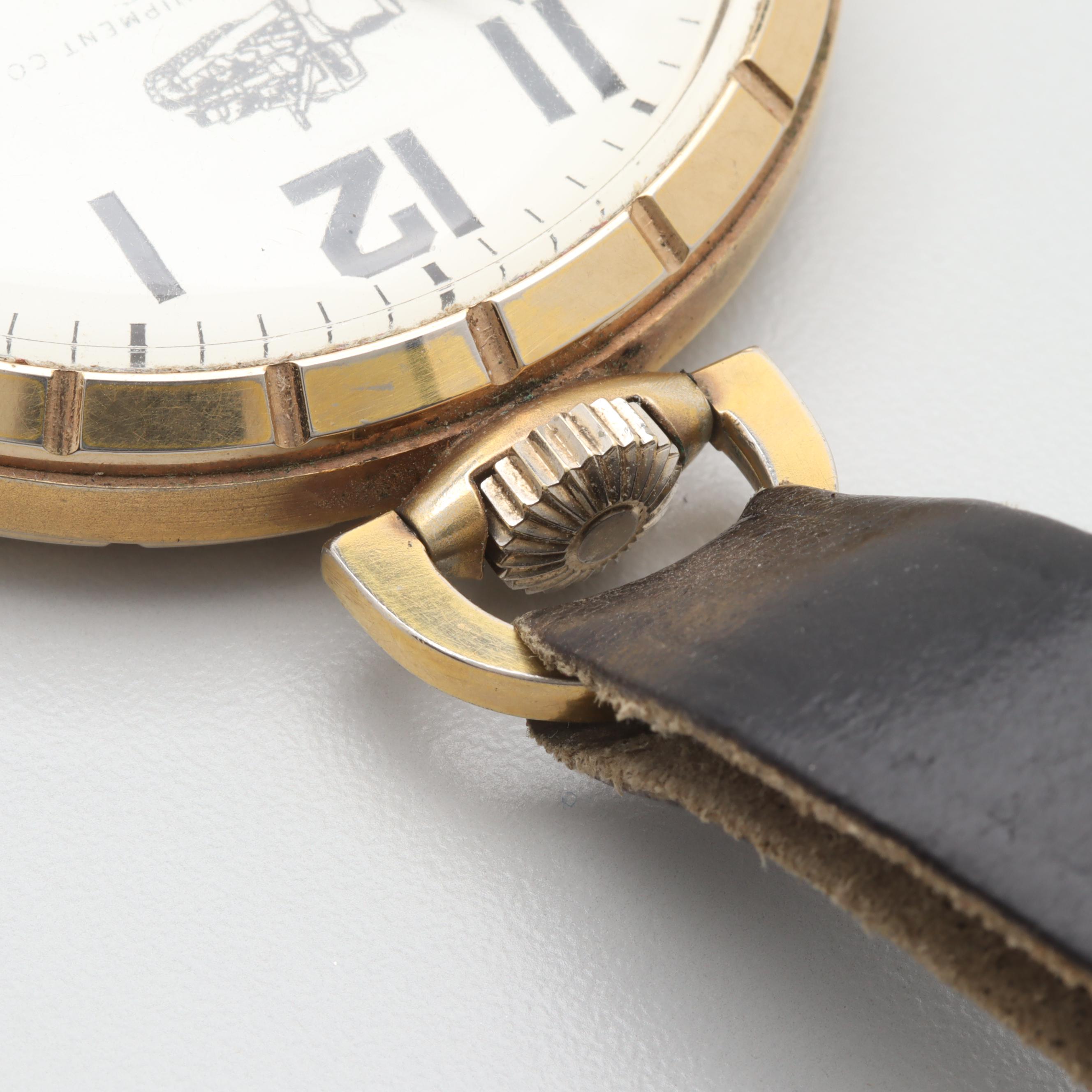 Arnex "Highway Equipment Company" Pocket Watch With Leather Fob and Tag