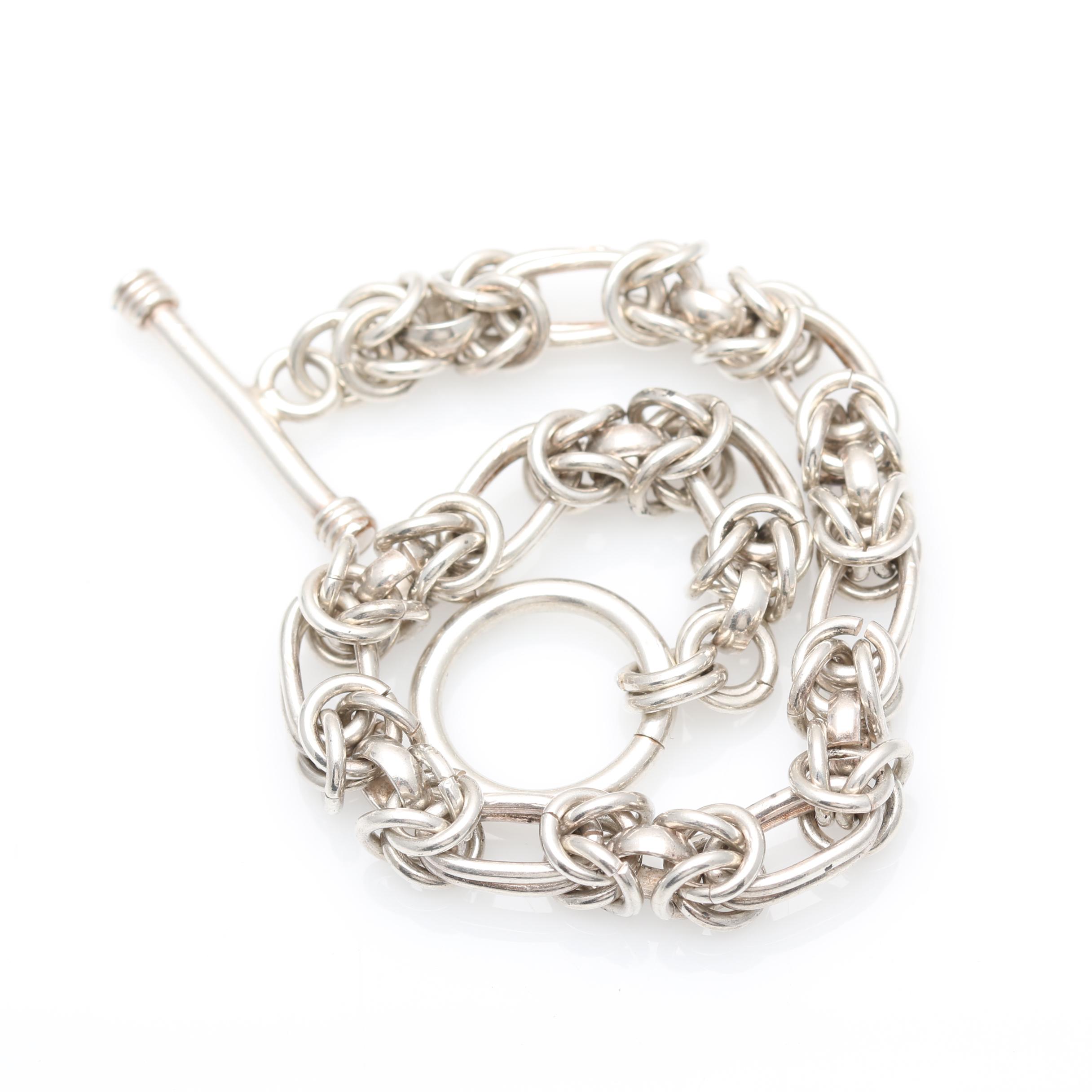 Sterling Silver Byzantine Link Woven Chain Bracelet