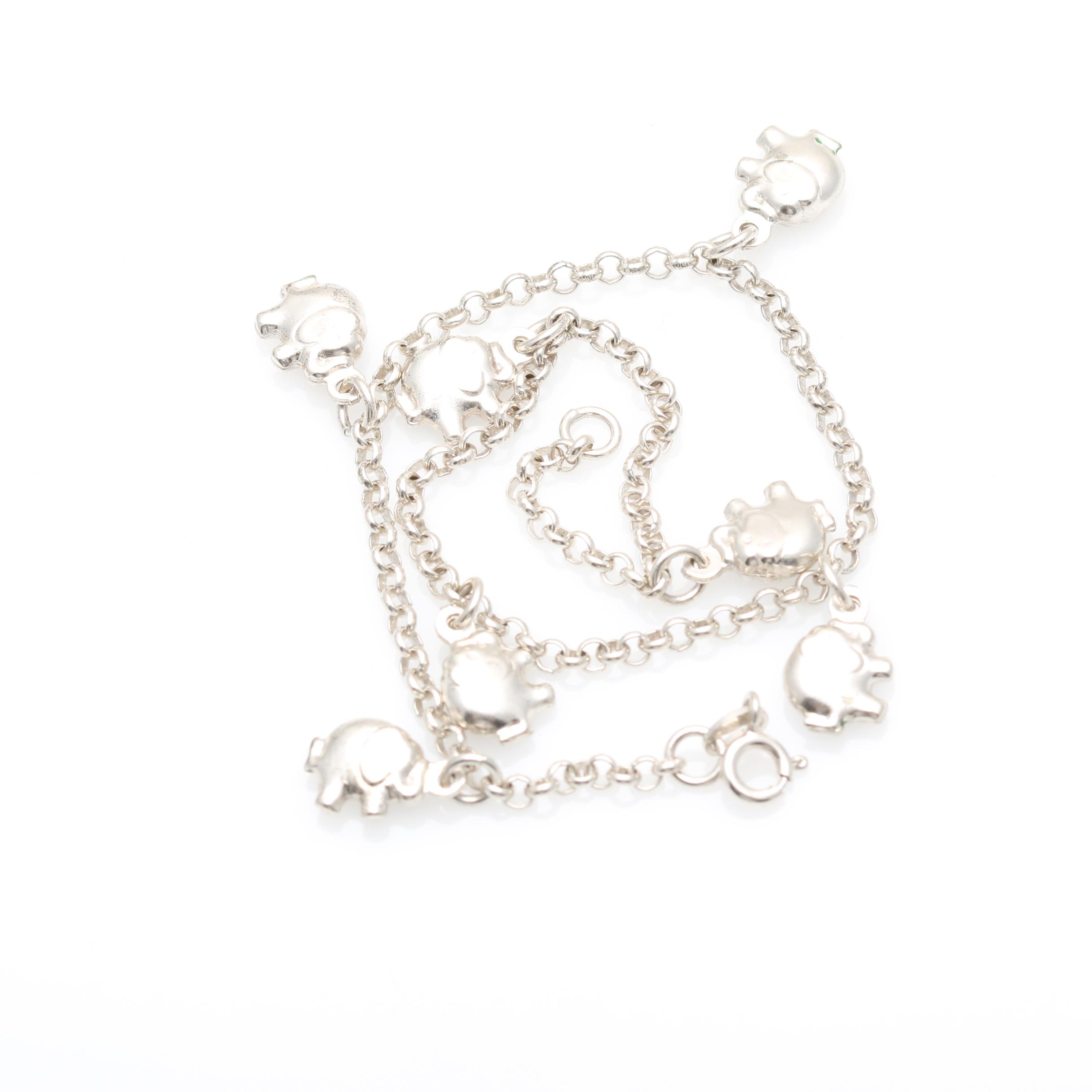 Sterling Silver Animal Charm Necklace and Bracelet