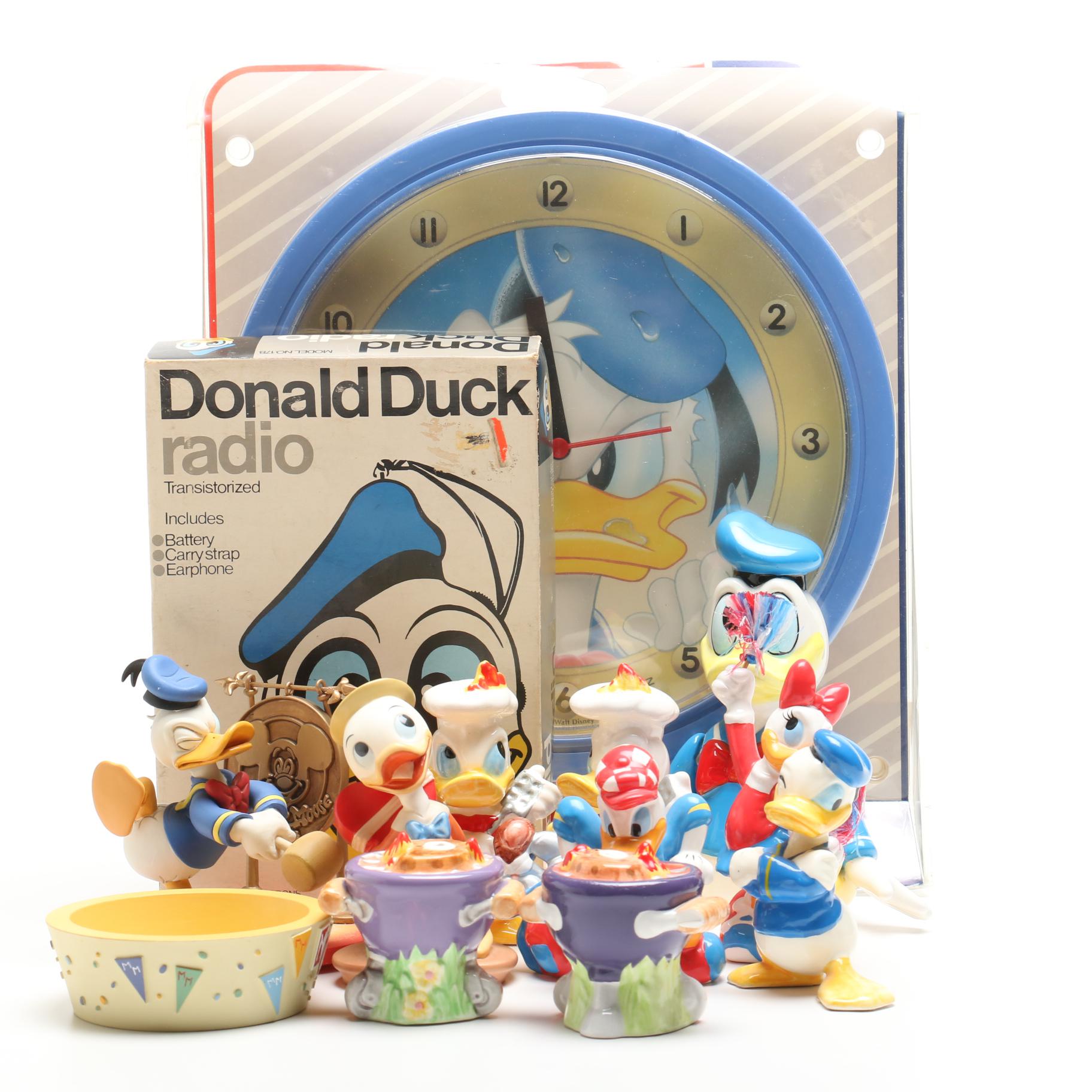 Donald Duck Clock, Radio, Figurines with a Music Box and Kitchen Accessories