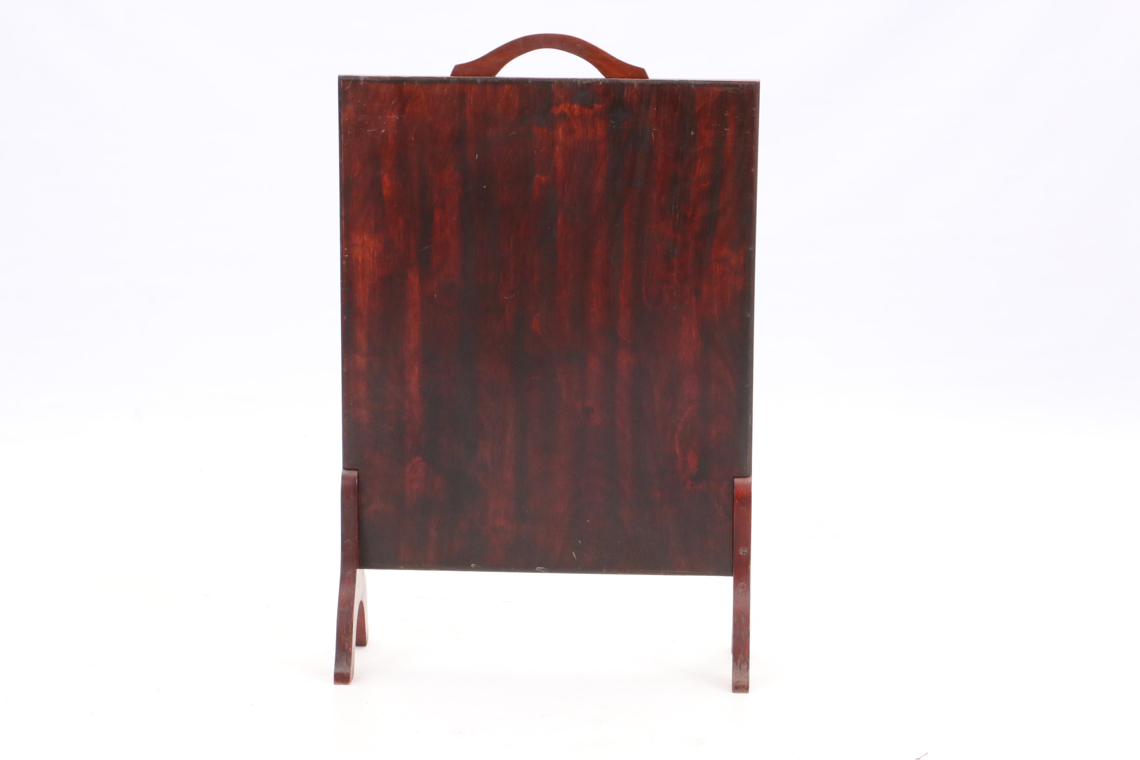 Needlepoint Fireplace Screen of Deer in a Mahogany and Glass Frame