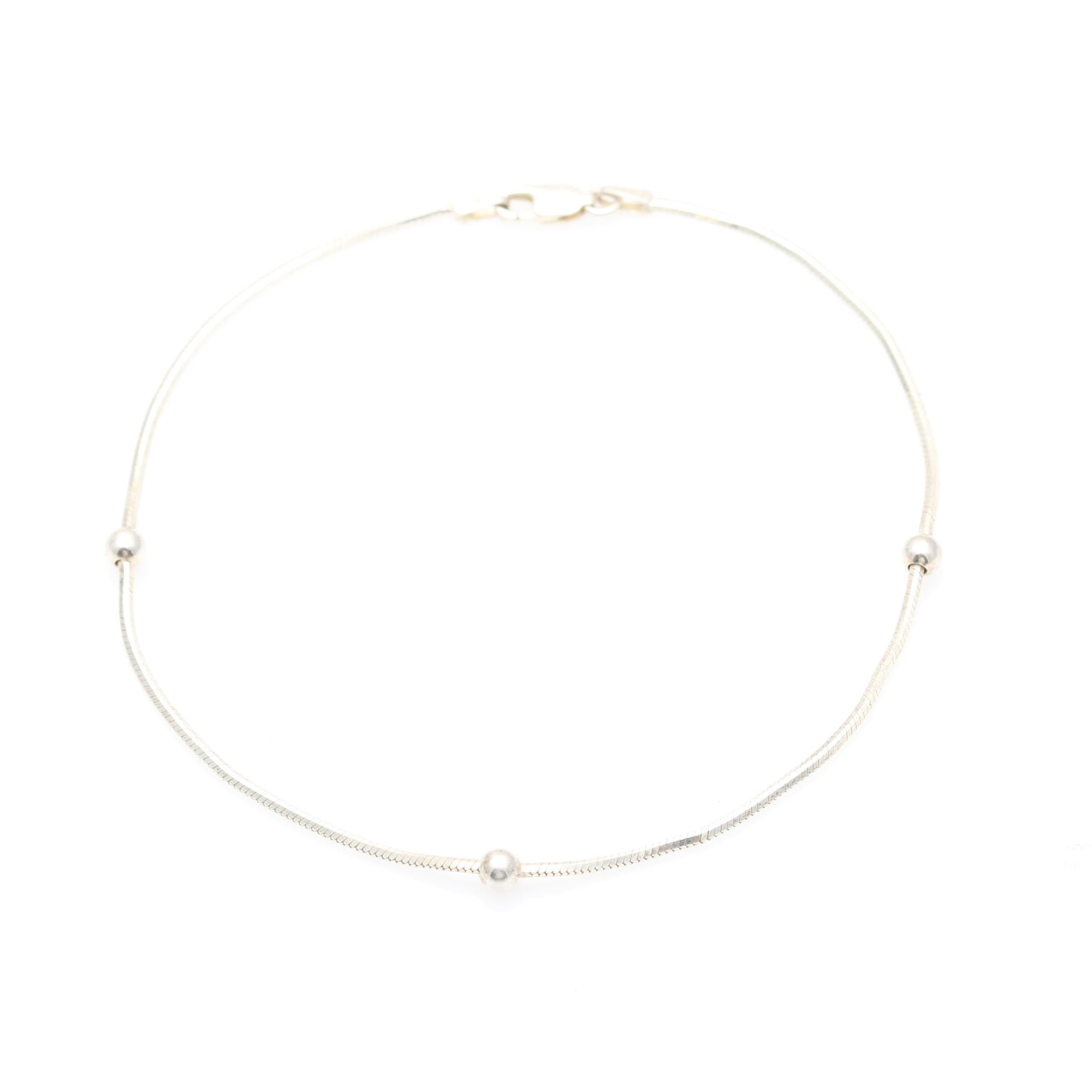 Sterling Silver Necklace and Bracelet with Bead Detail