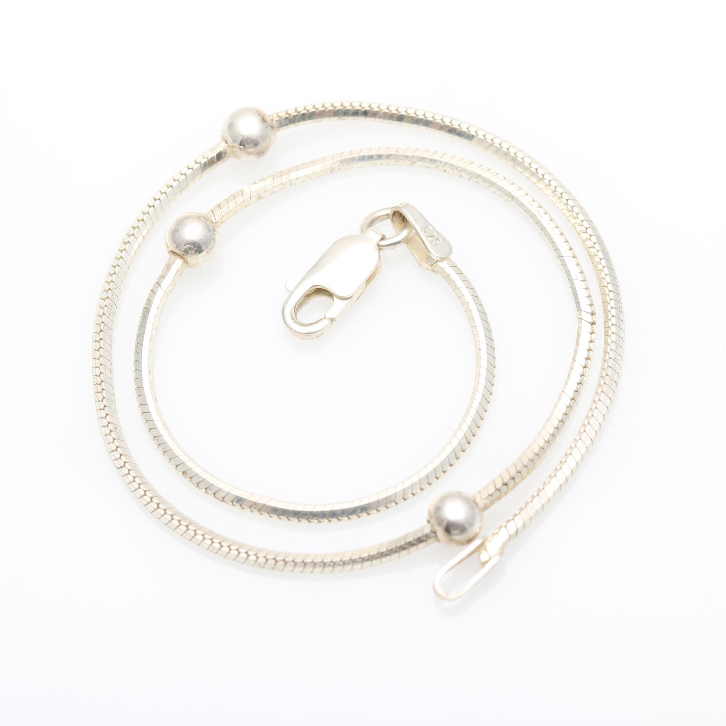 Sterling Silver Necklace and Bracelet with Bead Detail