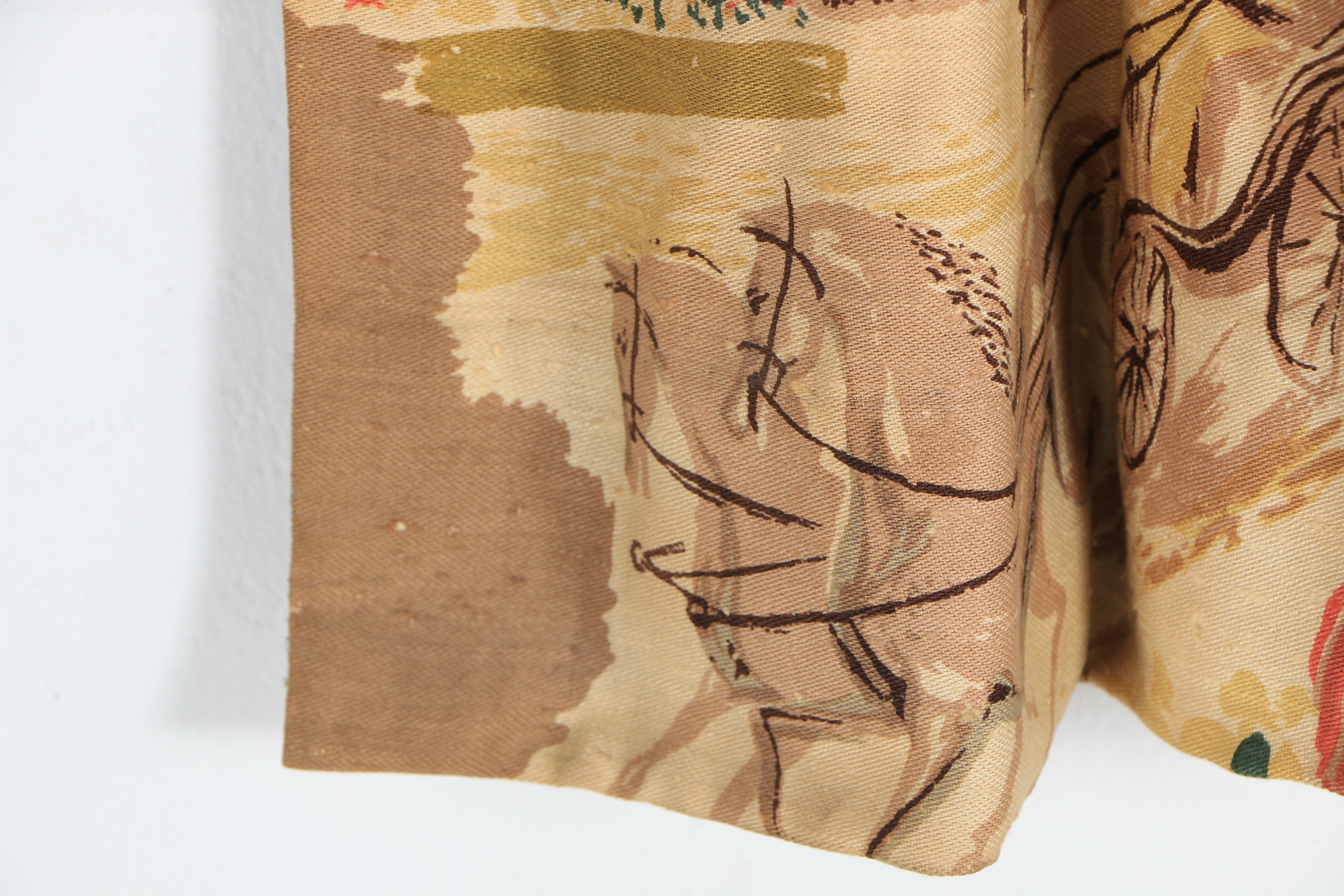 Mid Century Printed Parisian Scene Pinch Pleat Drapes