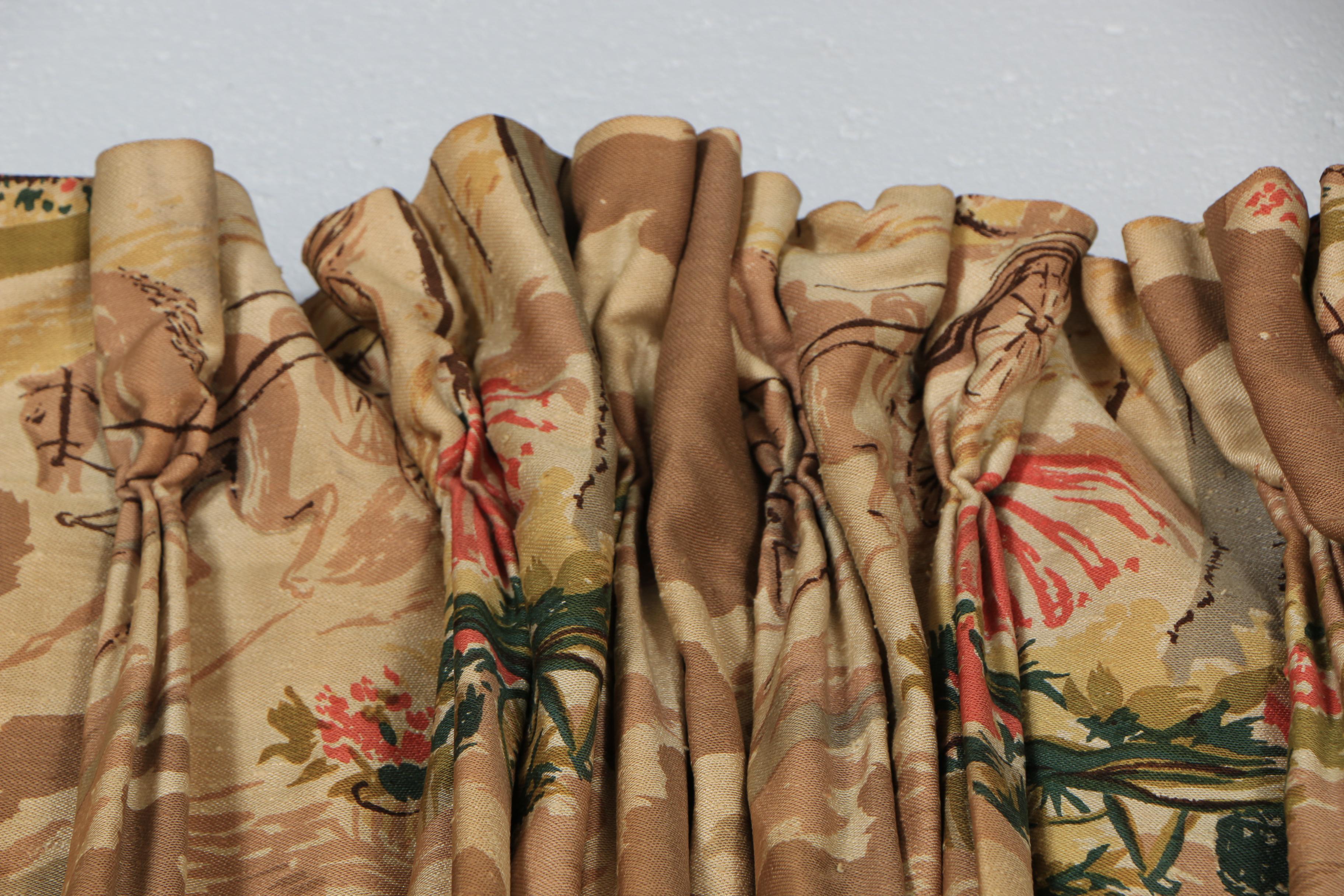 Mid Century Printed Parisian Scene Pinch Pleat Drapes