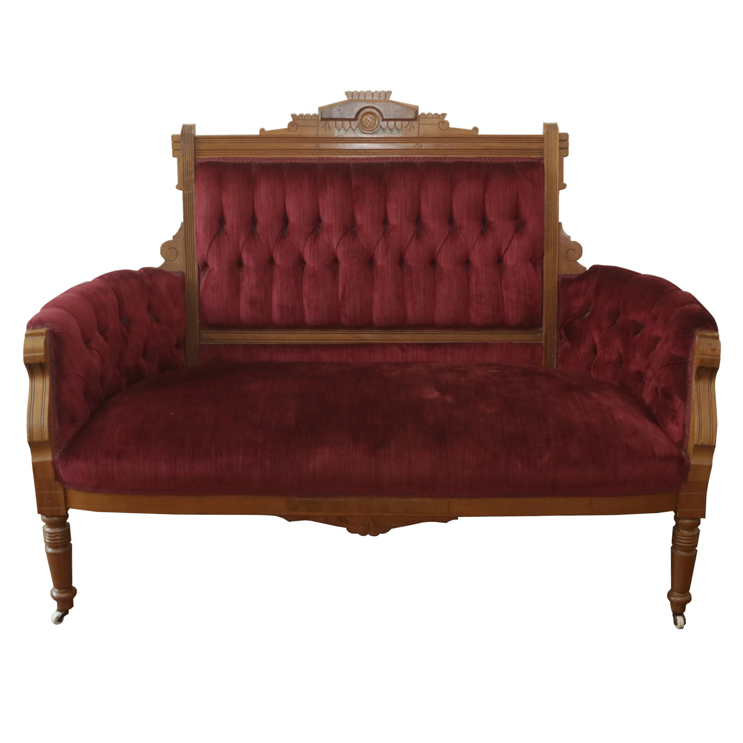 Vintage Eastlake Style Red Upholstered Settee