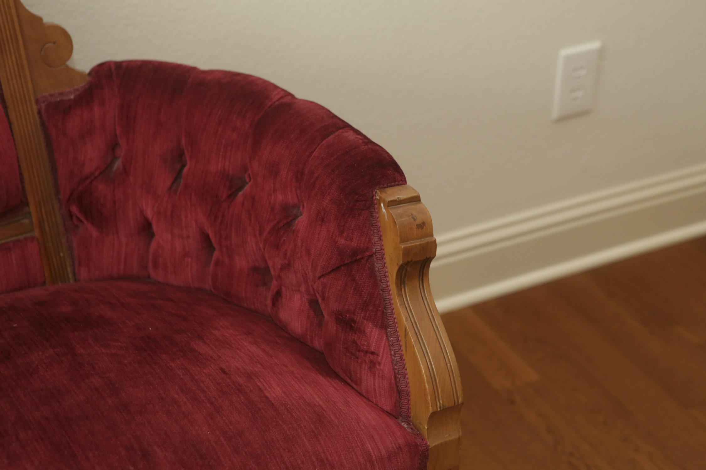 Vintage Eastlake Style Red Upholstered Settee