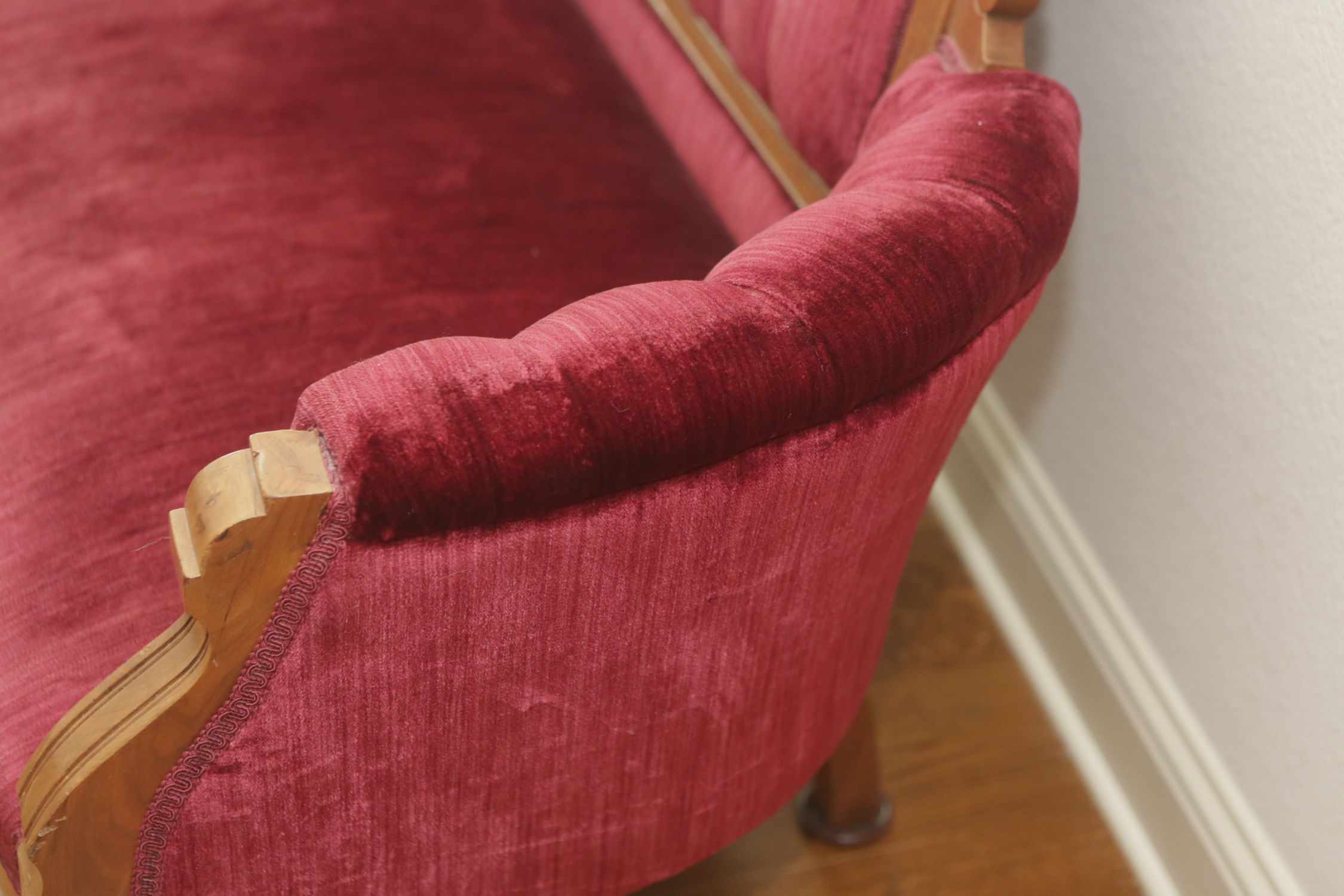Vintage Eastlake Style Red Upholstered Settee