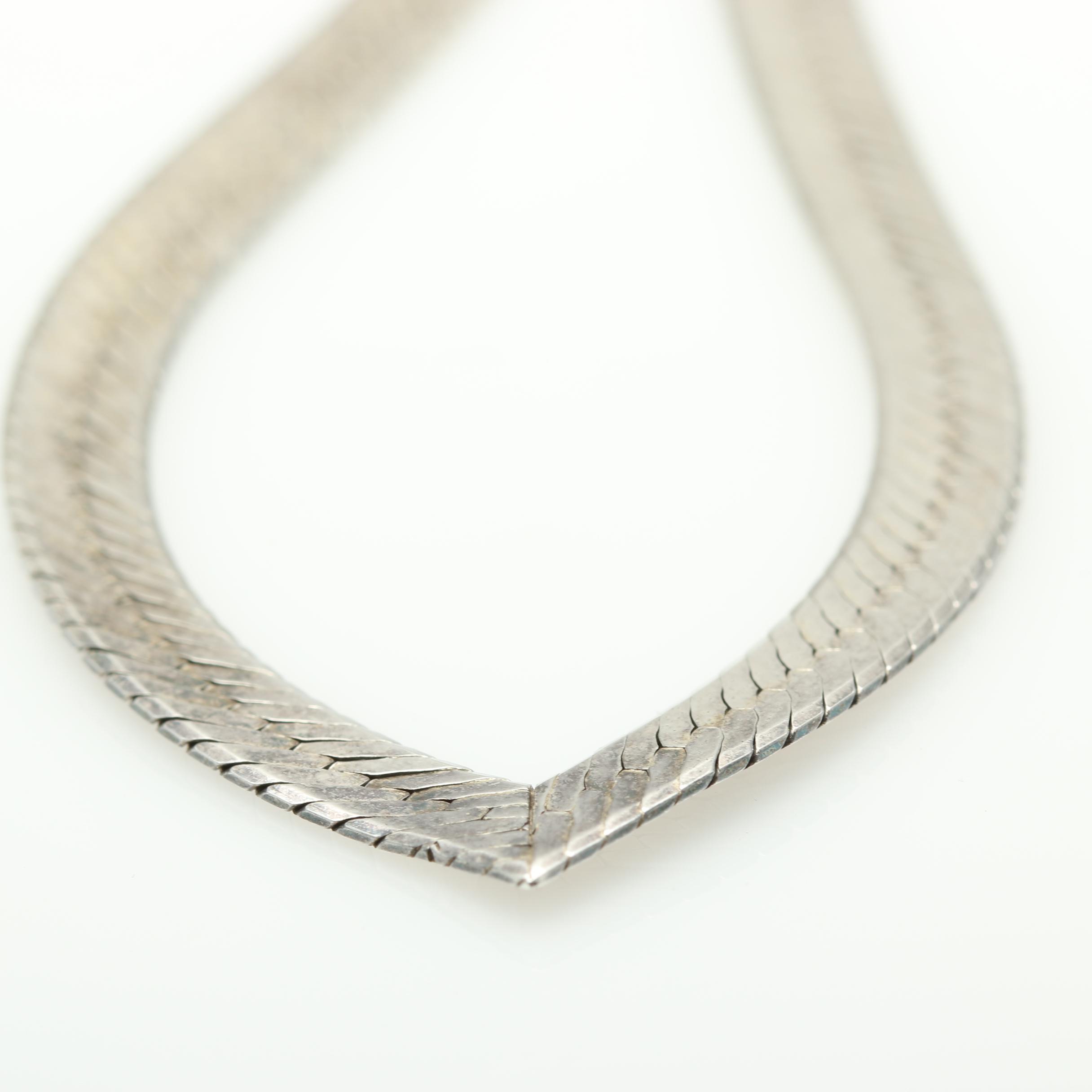 Sterling Silver Herringbone Chain Necklace