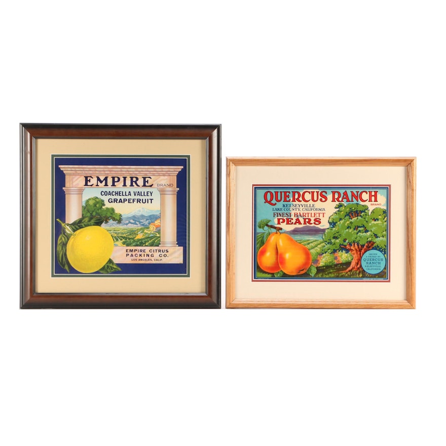 Two Vintage Fruit Crate Labels