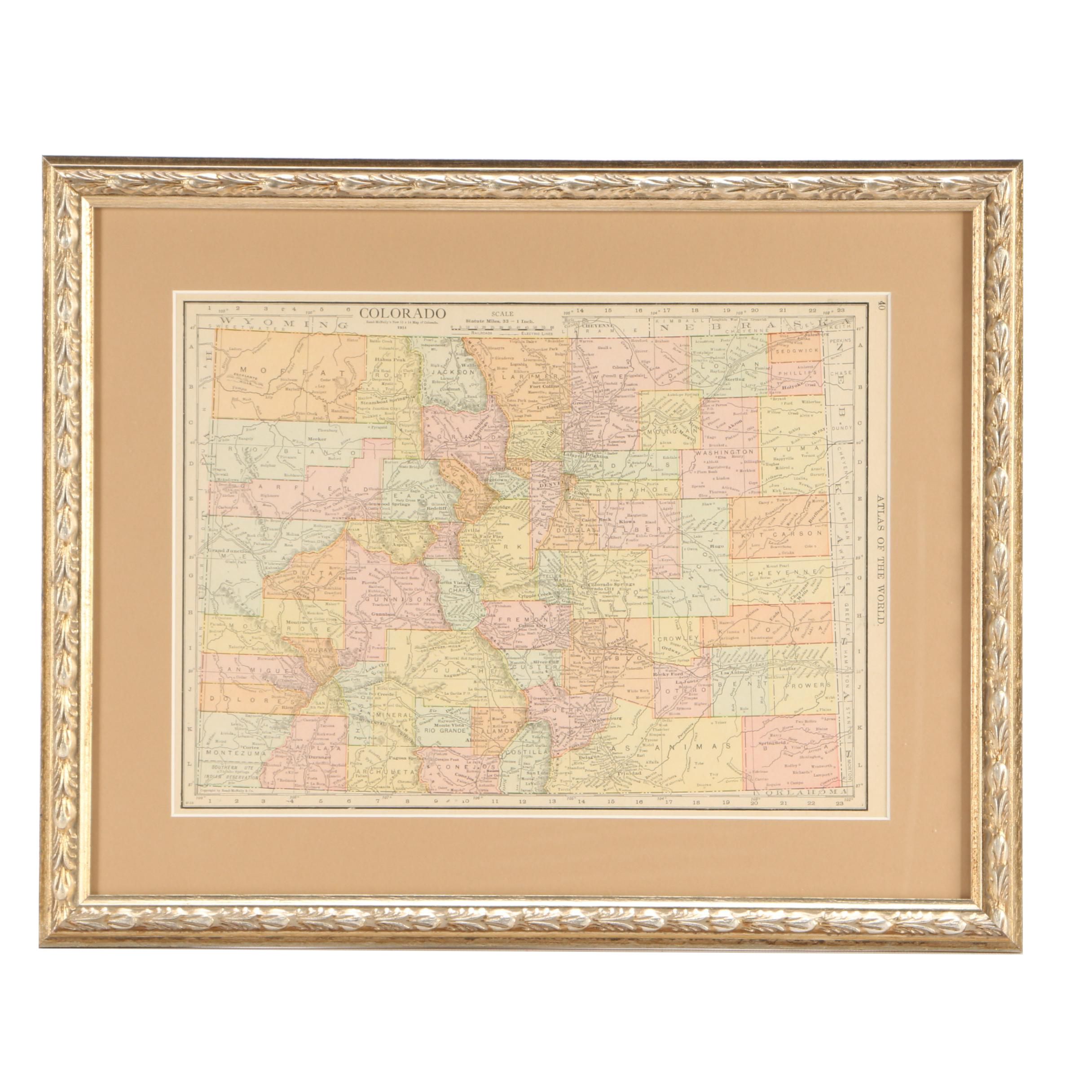 Antique 1914 Rand McNally & Co. Map of Colorado