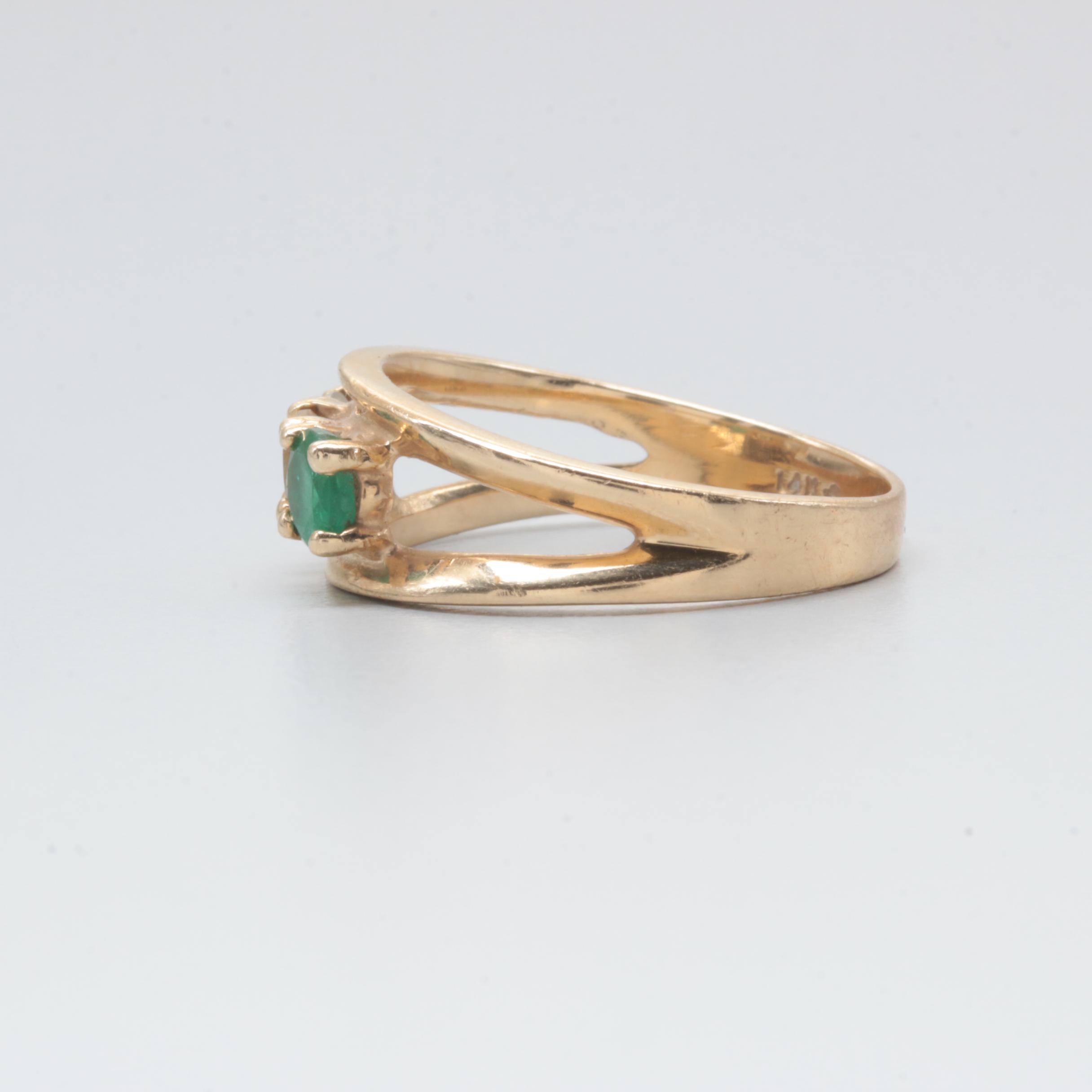 14K Yellow Gold Emerald, Citrine and Blue Topaz Ring