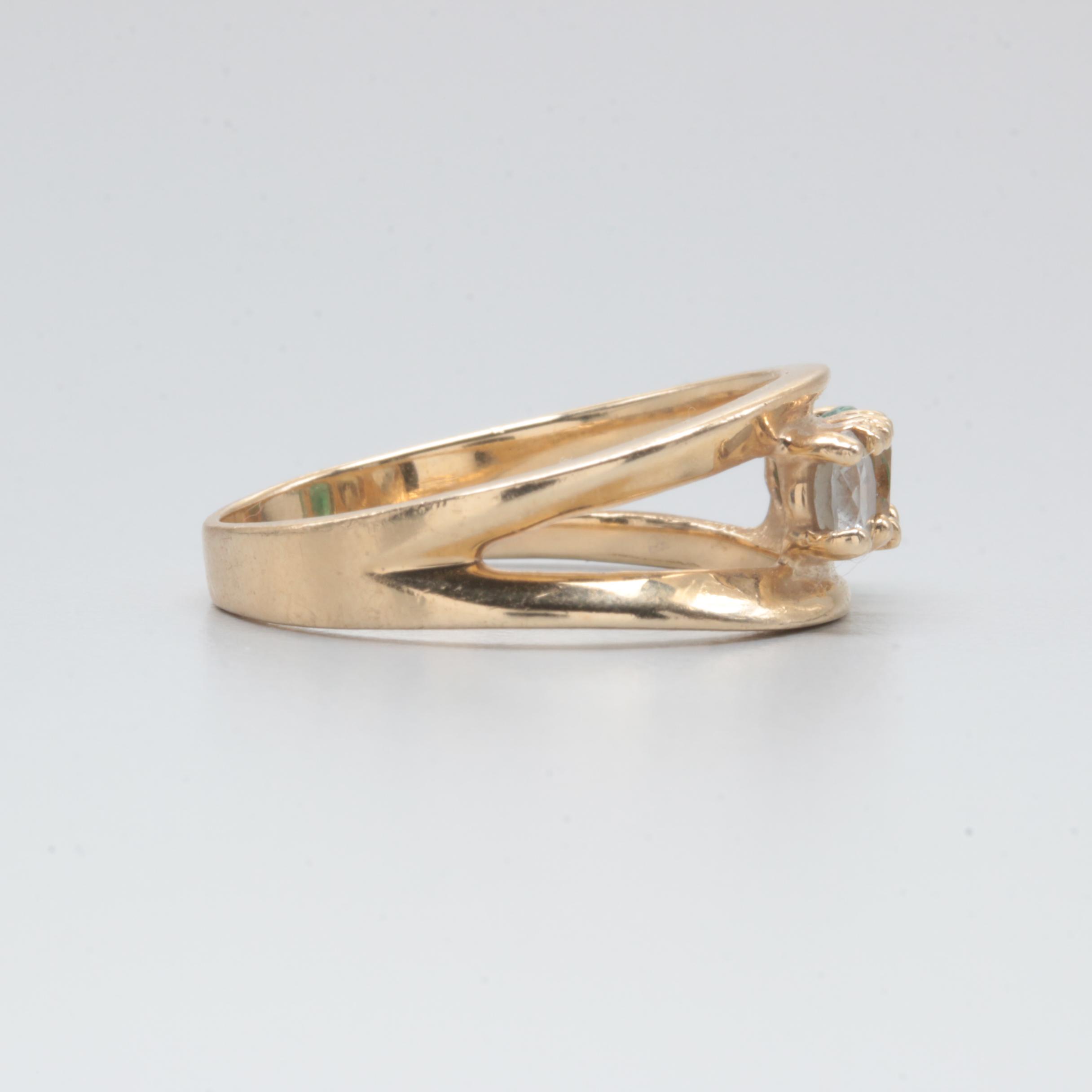 14K Yellow Gold Emerald, Citrine and Blue Topaz Ring