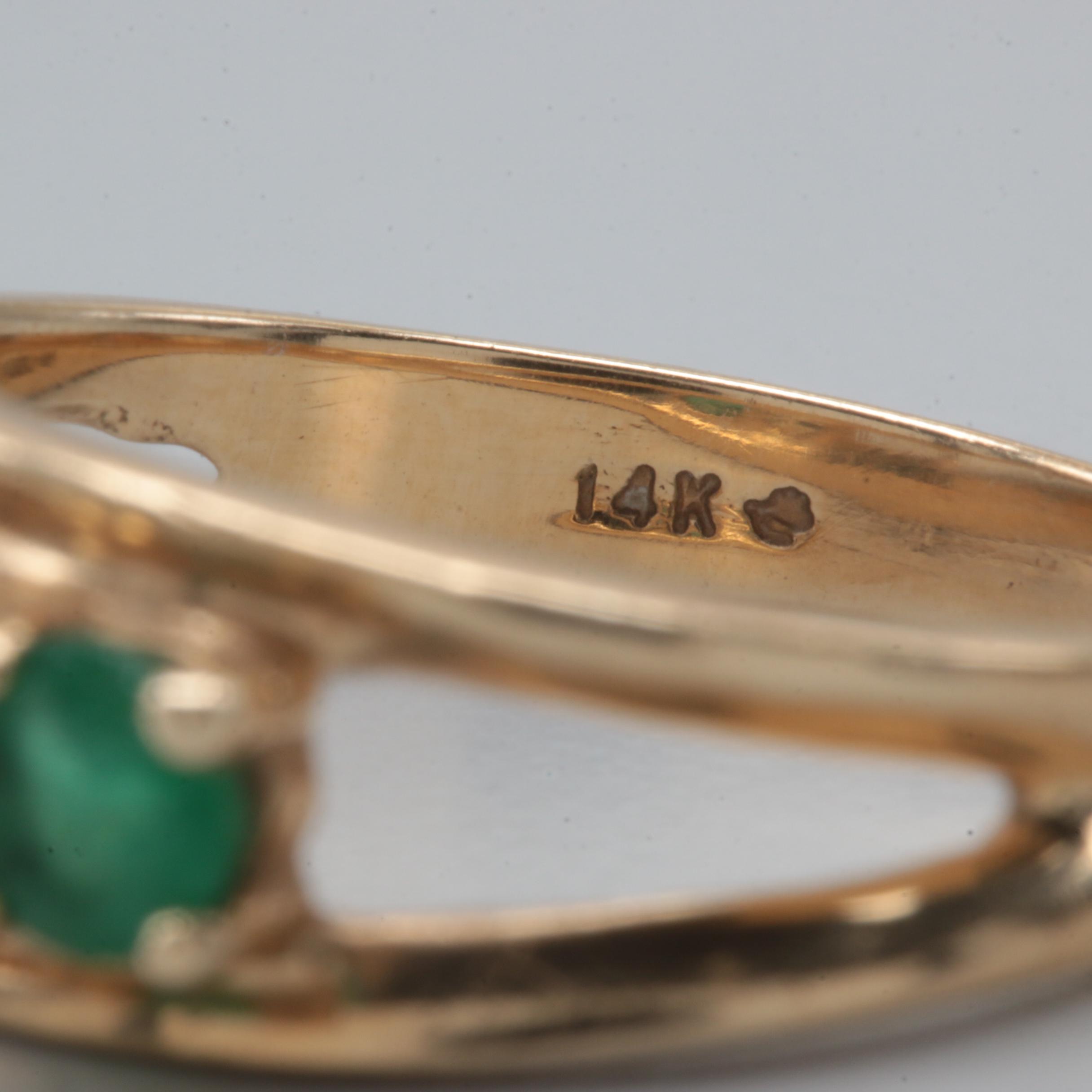 14K Yellow Gold Emerald, Citrine and Blue Topaz Ring