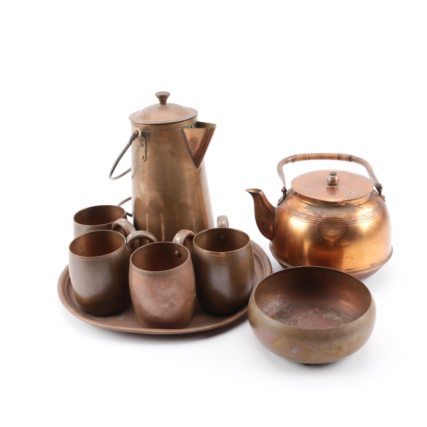 Vintage Copper Coffee and Tea Service featuring West Bend