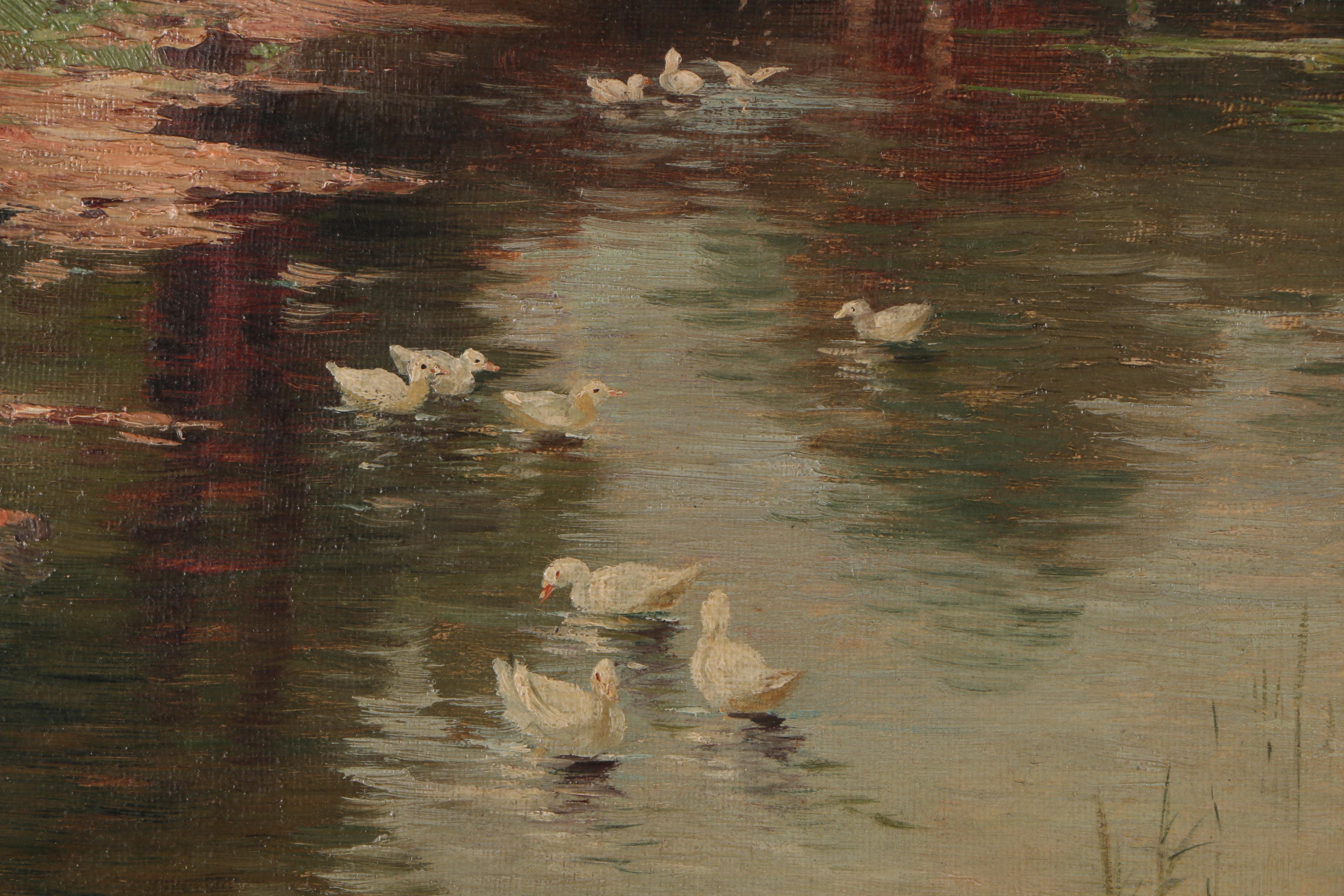 Oil Painting Landscape With Ducks