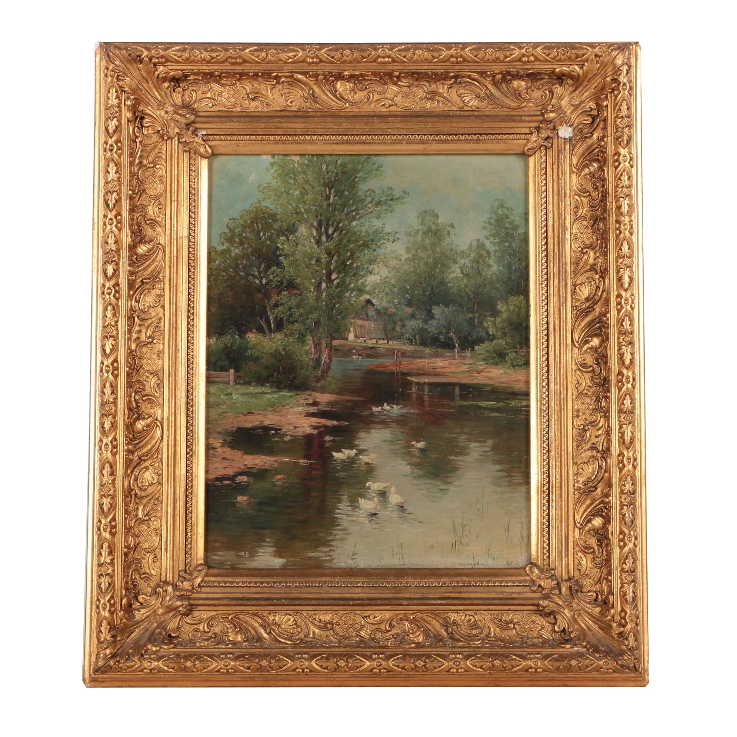 Oil Painting Landscape With Ducks